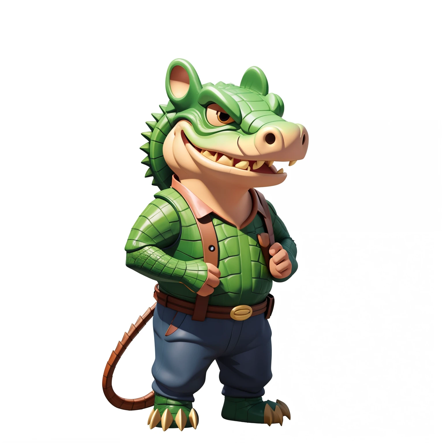 Crocodile man，Disney Pixar style character, full body, full body, white background, Q version, 2d, cute