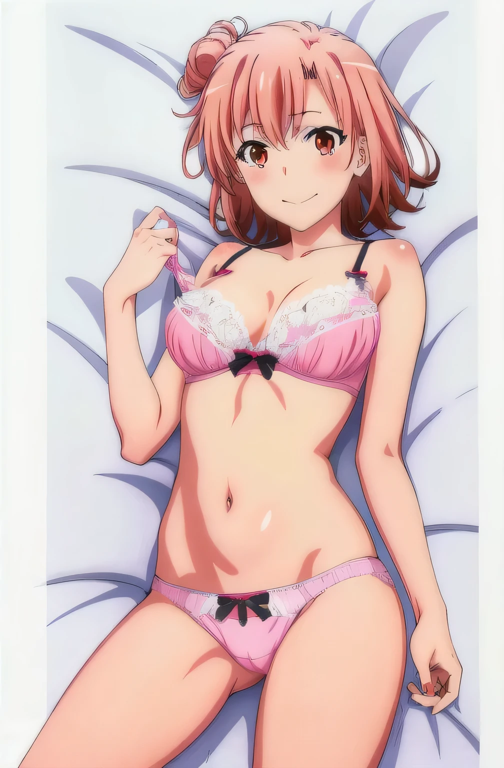 Yuigahama Yui , Body pillow , light pink lace bra,pink panties,NSFW,,whole body,