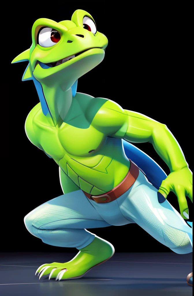 The lizard man was dressed，Keep your clothes on，Sportswear，Disney Pixar style character, full body, full body, white background,White background， Q version, 2d, cute