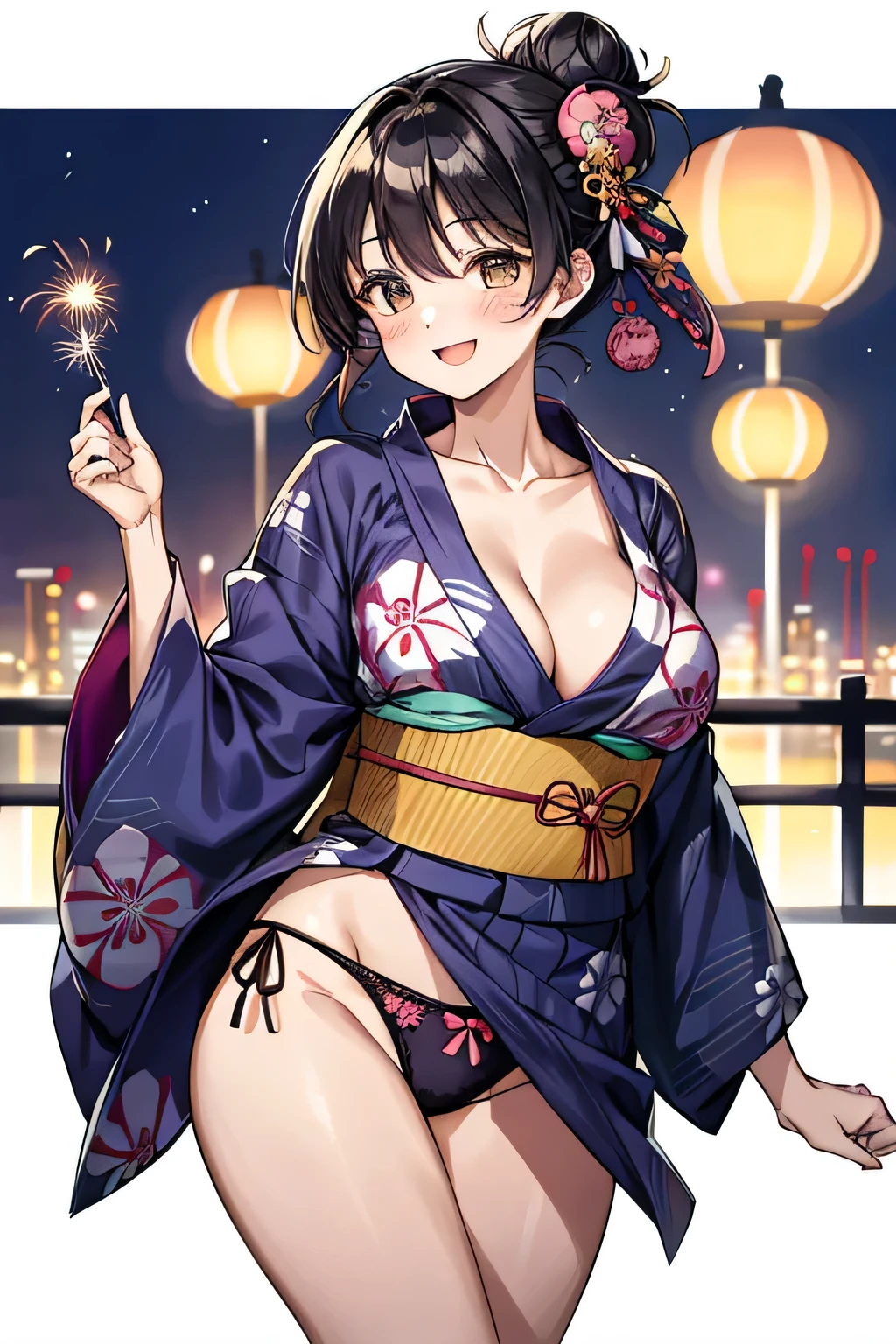 highest quality、High resolution、detailed background、beautiful and detailed face、beautiful and smooth skin、skin texture、Tokyo Bay、From the pleasure boat、night view、firework、
cute10代の美少女、(two beautiful girls:1.2)、(huge breasts:1.2)、perfect body line、emphasize cleavage、legs open、pink and black floral embroidery panties、No bra、(highly exposed)、((with a happy expression, She flips up her yukata to reveal her panties.:1.5))、
Yukata with bright colors and patterns bring out the cuteness、Pink or light blue cherry blossom patterns are recommended..、
Comfortable yukata made of light and cool material、Choose a yukata made of natural materials such as cotton or linen.、
Match the color and pattern of the yukata、Choose an obi that matches your yukata.、
Using contrasting colors、focuses on.、It is convenient to choose an obi knot that is easy to tie..、
If you tie it in the original way, Creates a unique accent.、
When you pair your yukata with traditional geta or clogs、Gives a more elegant look。.、
We also recommend adding a pop of color with colorful geta or clogs..、
By tying your hair up, The design of the neck and yukata will stand out even more..、
A simple updo or bun is recommended..、
Incorporating accessories to match your hair ornaments and flower kanzashi yukata will add to the glamor..、It is also fashionable to incorporate accessories such as fans and drawstring bags into your coordination..、
cute、blush、underboob、panty shot、camel toe