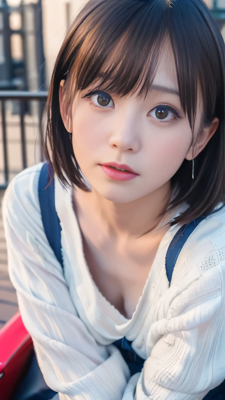 full body photo、(8k, RAW photo, highest quality, masterpiece:1.3),(realistic,photo-realistic:1.37),(looking at the viewer:1.331),Tokyo Disneyland,soft light,1 girl,very beautiful face,bust,lay hands on,random hairstyle,random expression,Big eyes,Mr..々Shooting from different angles
