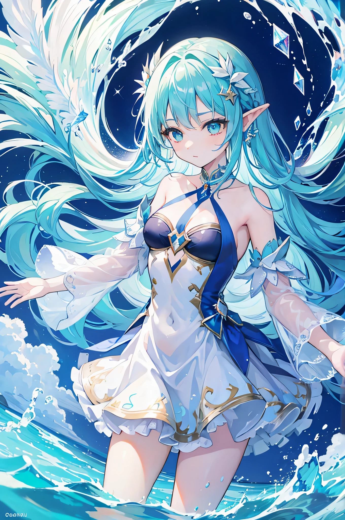 1 girl, alone, aqua, Spirit, unusually long hair, splash of water, prismatic colored crystal wings, crystal dress, hair ornaments, masterpiece, highest quality,
Water floating, flow of water, Spiral water, Water behind, whirlwind of water, Crystal AI,