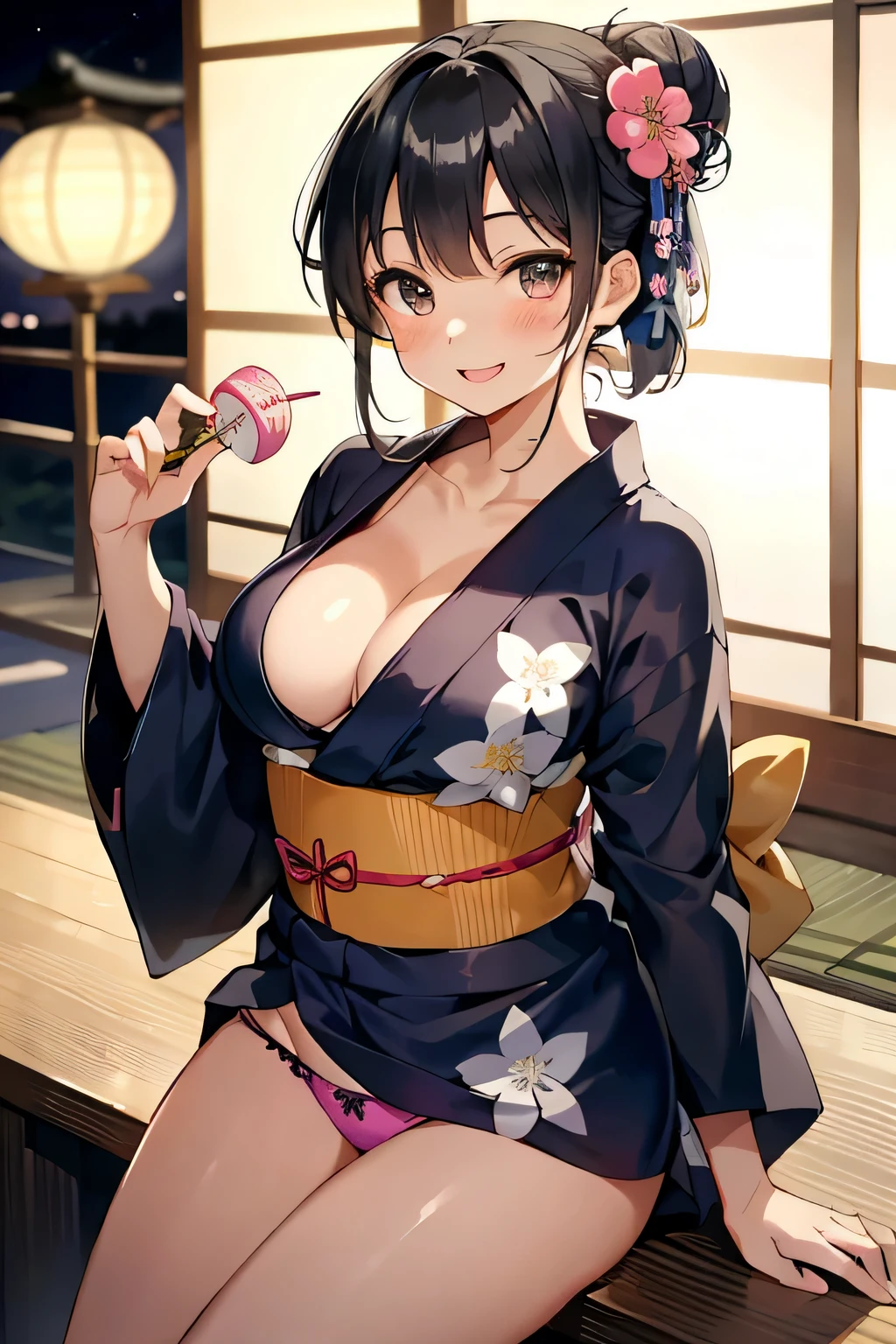 highest quality、High resolution、detailed background、beautiful and detailed face、beautiful and smooth skin、skin texture、Tokyo Bay、From the pleasure boat、night view、firework、
cute10代の美少女、(two beautiful girls:1.2)、(huge breasts:1.2)、perfect body line、emphasize cleavage、legs open、pink and black floral embroidery panties、No bra、(highly exposed)、((with a happy expression, She flips up her yukata to reveal her panties.:1.5))、

Yukata with bright colors and patterns bring out the cuteness、Pink or light blue cherry blossom patterns are recommended..、
Comfortable yukata made of light and cool material、Choose a yukata made of natural materials such as cotton or linen.、

Match the color and pattern of the yukata、Choose an obi that matches your yukata.、
Using contrasting colors、focuses on.、It is convenient to choose an obi knot that is easy to tie..、
If you tie it in the original way, Creates a unique accent.、

When you pair your yukata with traditional geta or clogs、Gives a more elegant look。.、
We also recommend adding a pop of color with colorful geta or clogs..、

By tying your hair up, The design of the neck and yukata will stand out even more..、
A simple updo or bun is recommended..、
Incorporating accessories to match your hair ornaments and flower kanzashi yukata will add to the glamor..、It is also fashionable to incorporate accessories such as fans and drawstring bags into your coordination..、

cute、blush、underboob、panty shot、camel toe
