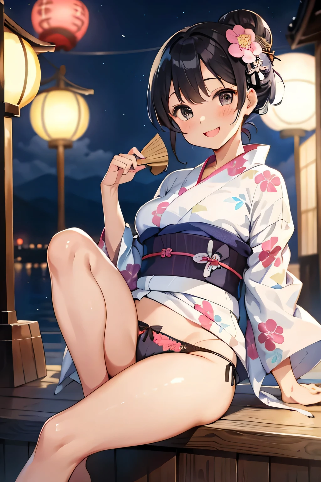 highest quality、High resolution、detailed background、beautiful and detailed face、beautiful and smooth skin、skin texture、Tokyo Bay、From the pleasure boat、night view、firework、
cute10代の美少女、(two beautiful girls:1.2)、(huge breasts:1.2)、perfect body line、emphasize cleavage、legs open、pink and black floral embroidery panties、No bra、(highly exposed)、((with a happy expression, She flips up her yukata to reveal her panties.:1.5))、
Yukata with bright colors and patterns bring out the cuteness、Pink or light blue cherry blossom patterns are recommended..、
Comfortable yukata made of light and cool material、Choose a yukata made of natural materials such as cotton or linen.、
Match the color and pattern of the yukata、Choose an obi that matches your yukata.、
Using contrasting colors、focuses on.、It is convenient to choose an obi knot that is easy to tie..、
If you tie it in the original way, Creates a unique accent.、
When you pair your yukata with traditional geta or clogs、Gives a more elegant look。.、
We also recommend adding a pop of color with colorful geta or clogs..、
By tying your hair up, The design of the neck and yukata will stand out even more..、
A simple updo or bun is recommended..、
Incorporating accessories to match your hair ornaments and flower kanzashi yukata will add to the glamor..、It is also fashionable to incorporate accessories such as fans and drawstring bags into your coordination..、
cute、blush、underboob、panty shot、camel toe