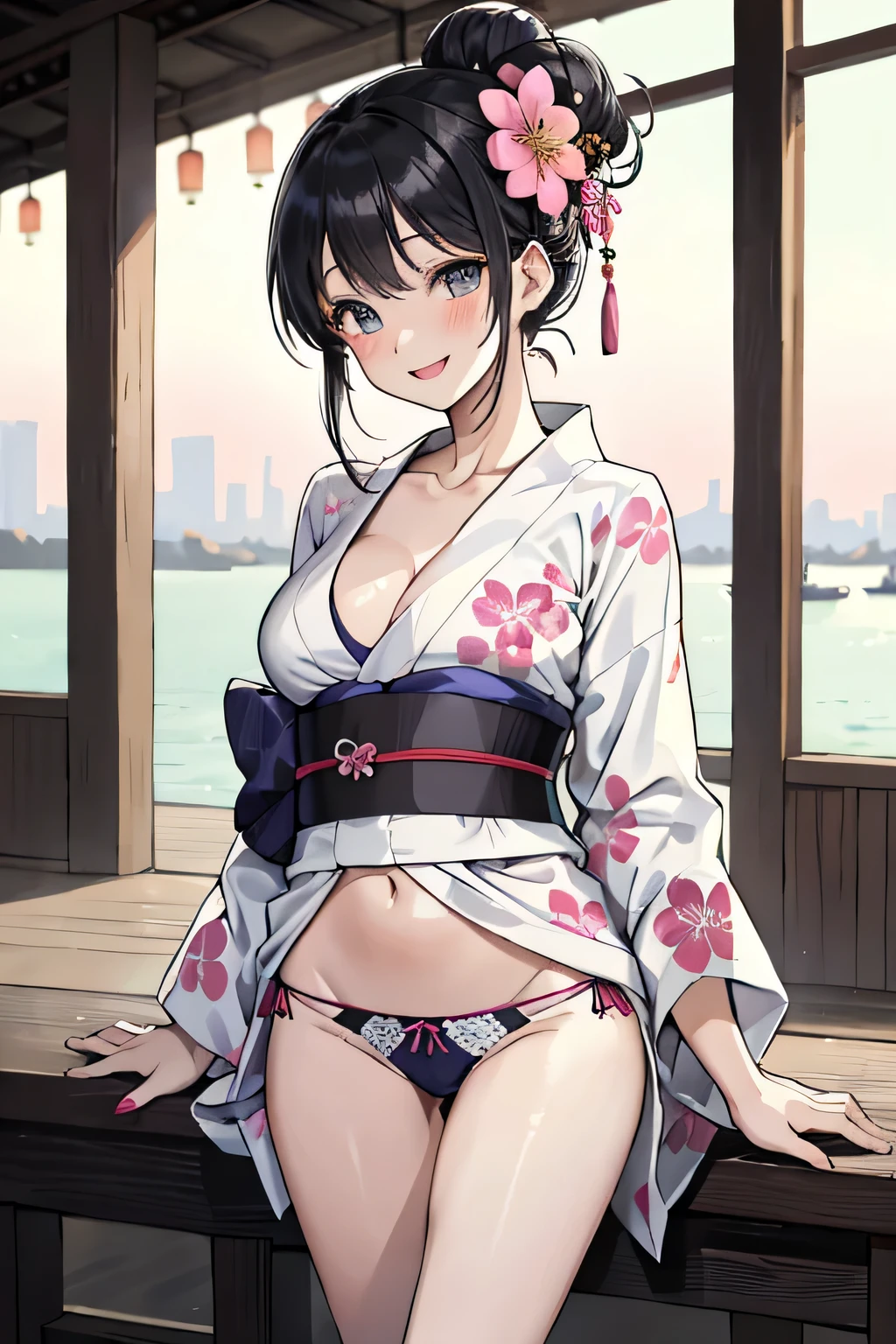 highest quality、High resolution、detailed background、beautiful and detailed face、beautiful and smooth skin、skin texture、Tokyo Bay、From the pleasure boat、night view、firework、
cute10代の美少女、(two beautiful girls:1.2)、(huge breasts:1.2)、perfect body line、emphasize cleavage、legs open、pink and black floral embroidery panties、No bra、(highly exposed)、((with a happy expression, She flips up her yukata to reveal her panties.:1.5))、
Yukata with bright colors and patterns bring out the cuteness、Pink or light blue cherry blossom patterns are recommended..、
Comfortable yukata made of light and cool material、Choose a yukata made of natural materials such as cotton or linen.、
Match the color and pattern of the yukata、Choose an obi that matches your yukata.、
Using contrasting colors、focuses on.、It is convenient to choose an obi knot that is easy to tie..、
If you tie it in the original way, Creates a unique accent.、
When you pair your yukata with traditional geta or clogs、Gives a more elegant look。.、
We also recommend adding a pop of color with colorful geta or clogs..、
By tying your hair up, The design of the neck and yukata will stand out even more..、
A simple updo or bun is recommended..、
Incorporating accessories to match your hair ornaments and flower kanzashi yukata will add to the glamor..、It is also fashionable to incorporate accessories such as fans and drawstring bags into your coordination..、
cute、blush、underboob、panty shot、camel toe