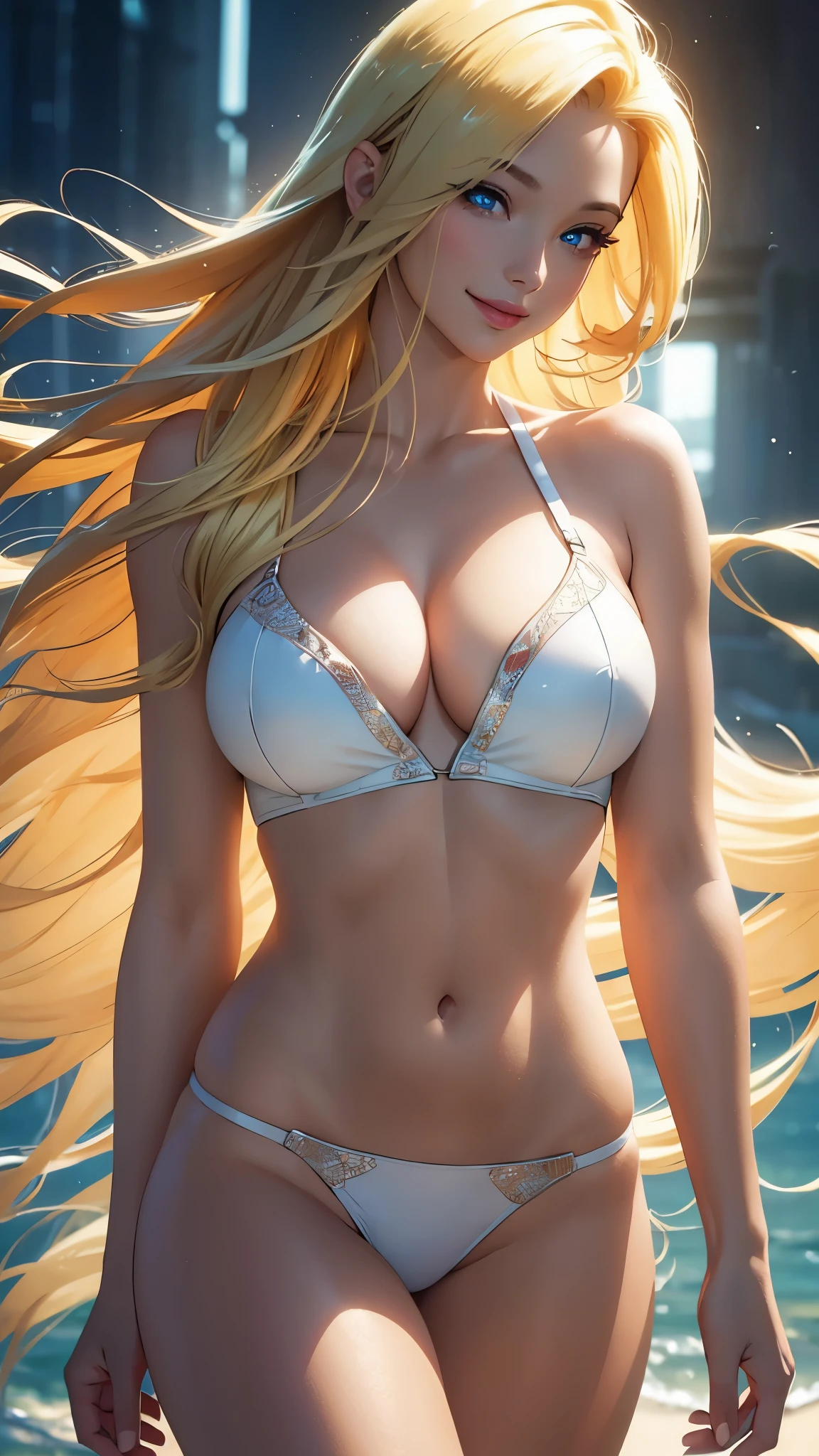 (best quality,ultra-detailed,photo-realistic:1.37),bright and vibrant colors,studio lighting,playful expression,stylish makeup,long blonde hair flowing in the wind,alluring eyes,glossy lips,sexy pose, Capcom, smiling in a confident and seductive way,posing for a professional photoshoot,shallow depth of field,highlighting the main subject,soft natural lighting,creating a dreamy and magical atmosphere.