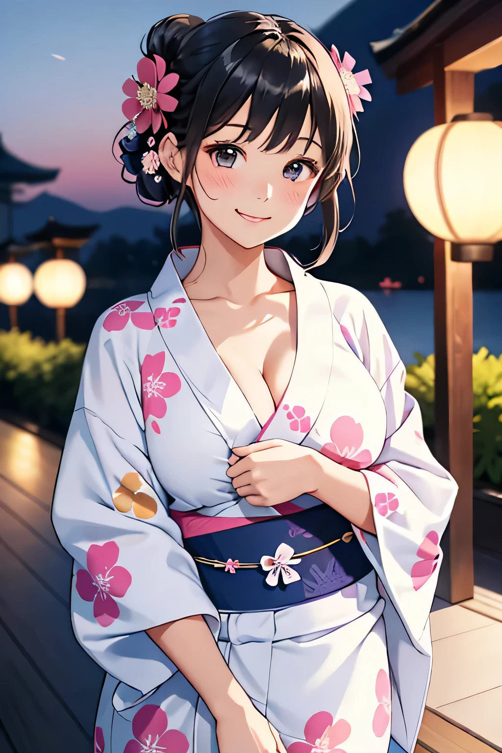 highest quality、High resolution、detailed background、beautiful and detailed face、beautiful and smooth skin、skin texture、Tokyo Bay、From the pleasure boat、night view、firework、
cute10代の美少女、(two beautiful girls:1.5)、(huge breasts:1.2)、perfect body line、emphasize the chest、emphasize cleavage、legs open、pink and black floral embroidery panties、No bra、(highly exposed)、((with a happy expression, She flips up her yukata to reveal her panties.:1.5))、

Yukata with bright colors and patterns bring out the cuteness、Pink or light blue cherry blossom patterns are recommended..、
Comfortable yukata made of light and cool material、Choose a yukata made of natural materials such as cotton or linen.、

Match the color and pattern of the yukata、Choose an obi that matches your yukata.、
Using contrasting colors、focuses on.、It is convenient to choose an obi knot that is easy to tie..、
If you tie it in the original way, Creates a unique accent.、

When you pair your yukata with traditional geta or clogs、Gives a more elegant look。.、
We also recommend adding a pop of color with colorful geta or clogs..、

By tying your hair up, The design of the neck and yukata will stand out even more..、
A simple updo or bun is recommended..、
Incorporating accessories to match your hair ornaments and flower kanzashi yukata will add to the glamor..、It is also fashionable to incorporate accessories such as fans and drawstring bags into your coordination..、

cute、blush、underboob、panty shot、panty shot、camel toe