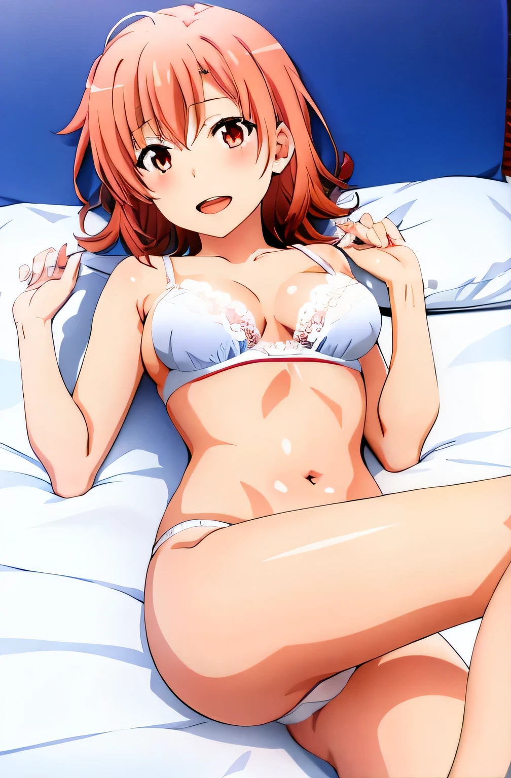 Yuigahama Yui ,Body pillow,whole body,white lace bra,white panties,thighs,calf,NSFW,