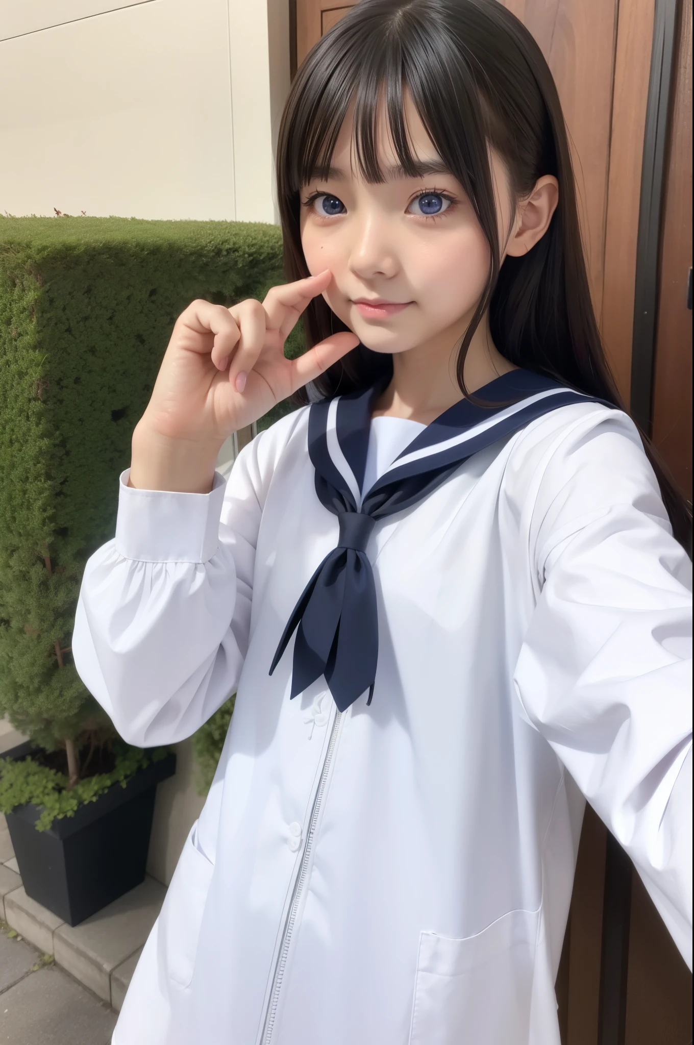 1girl, (solo), (selfie), (), ((beautiful anime eyes with fine detail)), realistic skin, sailor suit