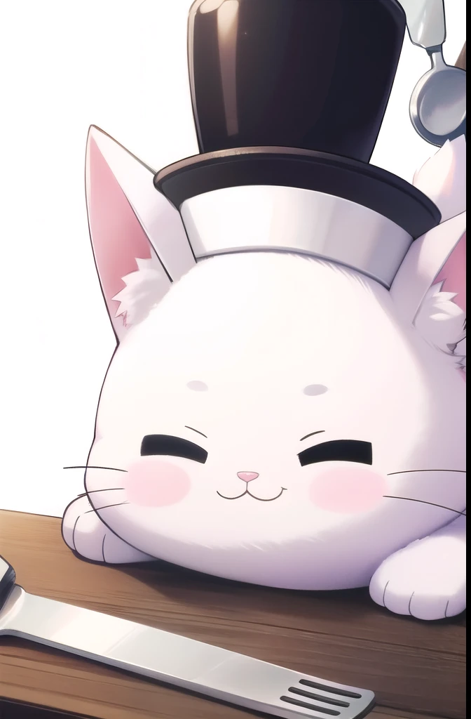 Kawaii fluffy cat smiling adorable with a chef hat and a spatula