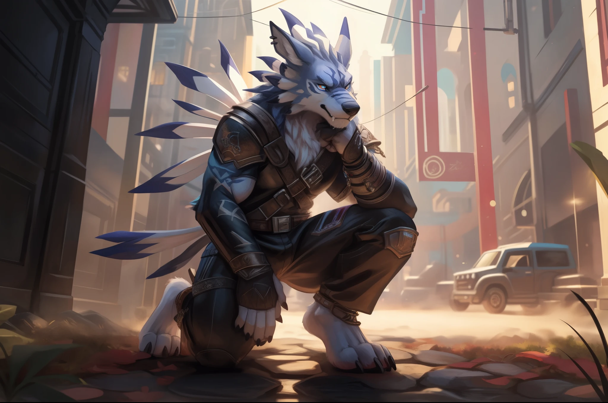 (((Barefoot furry character, full body, cinematic setting, furry male))) 
Barefoot hypnotised WereGarurumon wears ((black ninja suit)), tebowing, detailed paws with claws, blue fur, in a trance, a look of weak resistance to hypnosis on his face, drooling, ((red glow in his eyes)), side view
BREAK, detailed background, 8K, (masterpiece:1.5), intricate details, highly detailed, extreme detail, octane render, tritone image, fine art, best quality, highres, (detailed face:1.5), ((full_body)), UHD, (((perfect hands)))
