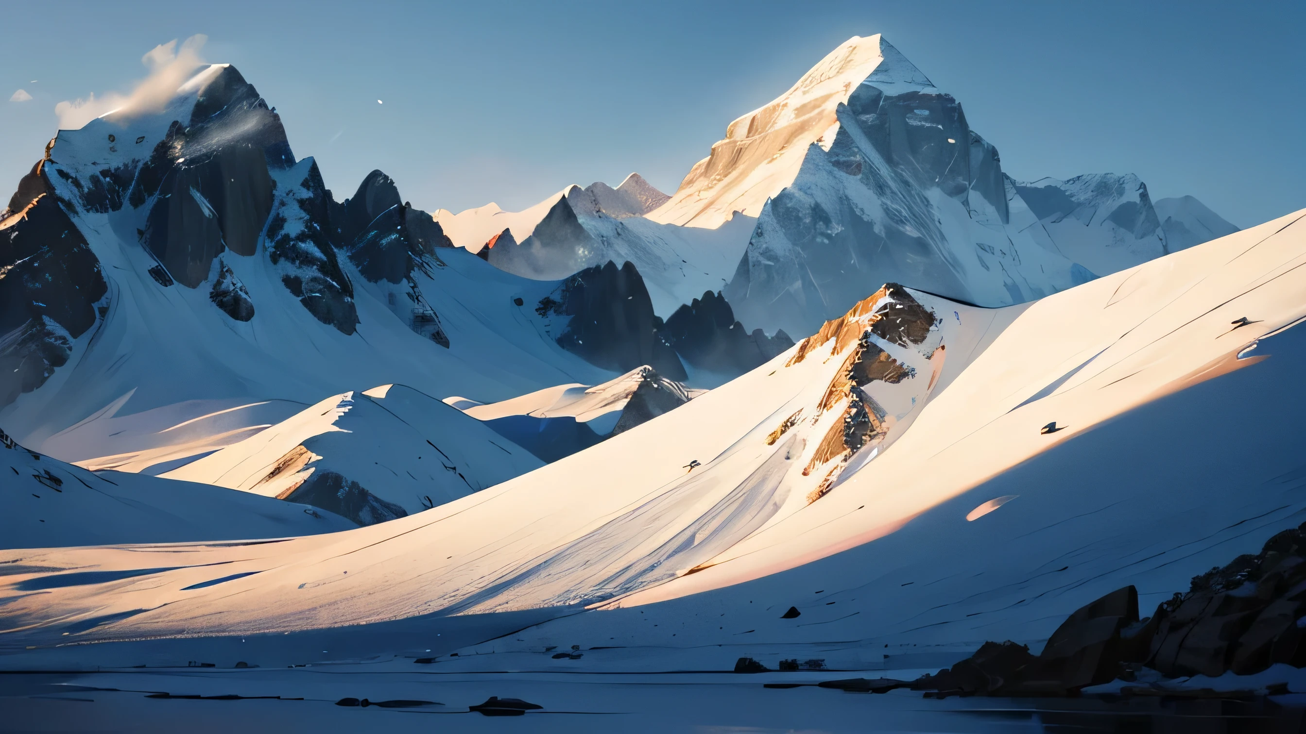 The world's highest pitch-black equilateral triangular snow mountain: 1.4, , There is no other mountain higher than Black Mountain.: 1.2), The area around the triangular peak is eerily black.. :1.3, (A group of snowy mountains with a mixture of snow and black rock on less than half the screen.: 1.3), The rocky terrain is also realistic., Due to the careful work of professional art background illustrators、:1.4, The mountain ridgeline in front of Mt. Kuro is gentle.、Xu from the front々The altitude increases to: 1.3, break, The blue sky is a deep black blue that makes you feel infinite.:1.3, Close to space: 1.3, The blue sky feels so vast、The gradation becomes brighter as you approach the horizon., Extremely cold polar photos taken from base camp:1.3, break, The background is a panoramic photo of mountains.. A snowy horizon and snowy mountains are reflected in the distance.: 1.3, The upper part of the sky is a deep blue with a hint of black: 1.4, night:1.4, break, masterpiece: 1.4, ultimate quality: 1.3 , very delicate details:1.3, Award-winning professional photorealistic animated movie poster digital illustration: 1.4, artistically beautiful: 1.4, Composition that captures the scenery within the screen, realistic scene:1.3, It's not a fantasy: 1.4, Near the top of the highest mountain、Due to a pitch-black incident caused by a strange supernatural power.、Surrounded by an intense and eerie atmosphere。: 1.4, no one: 1.4, No back view: 2, A shot looking up at the black mountain, a An illustration of a mountain climbing scene on Everest: 1.3, realistic mountain terrain:1.4, Illustrations based on real landscapes:1.4, no one is here:1.4, 極地登山のnight:1.4, The terrain in front is low、The composition is such that the mountains get higher the further you go.。:1.3, beautiful calm mountain