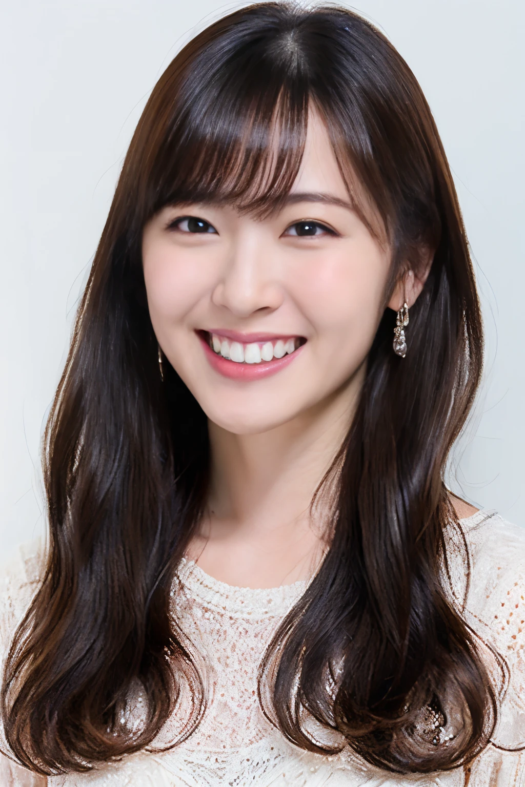highest quality, masterpiece, ultra high resolution, (realistic:1.4),very detailed,professional lighting smile,smiling with open mouth、black hair