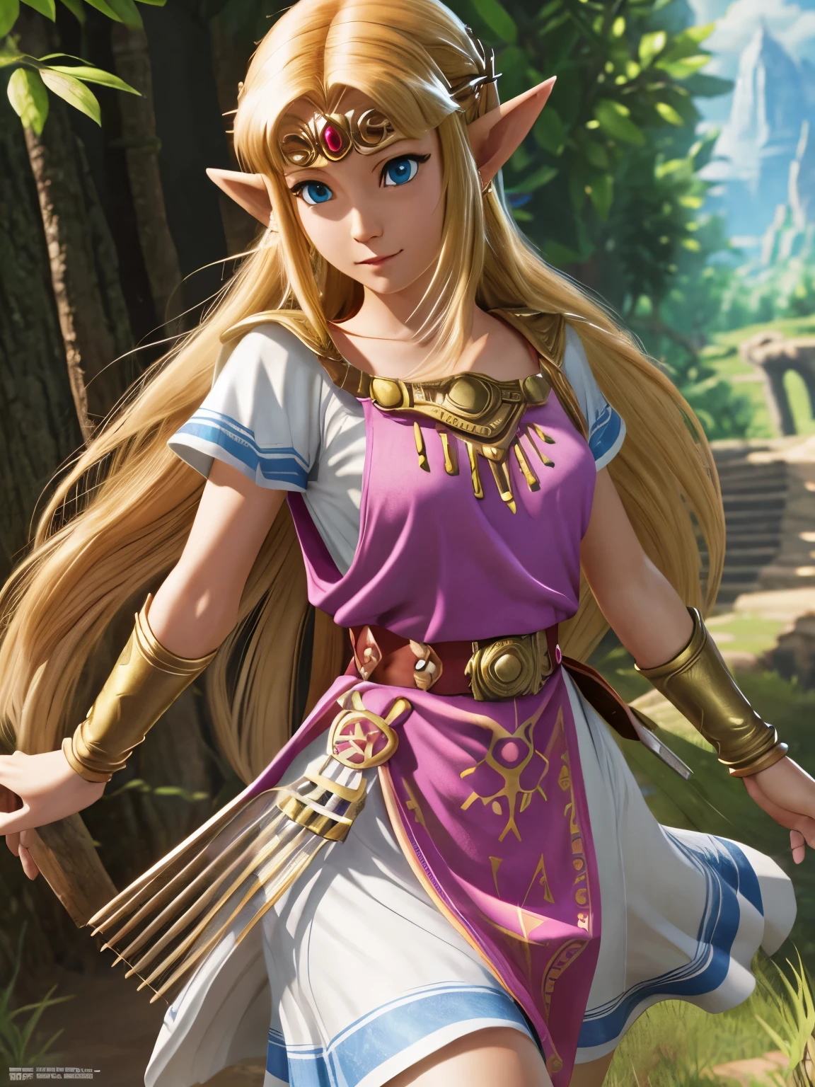 Zelda, the legend of Zelda, Realista, melhor qualidade, ultra-high resolution, cameltoe, dress, feet, pantsu, pointy ears, skirt lift
