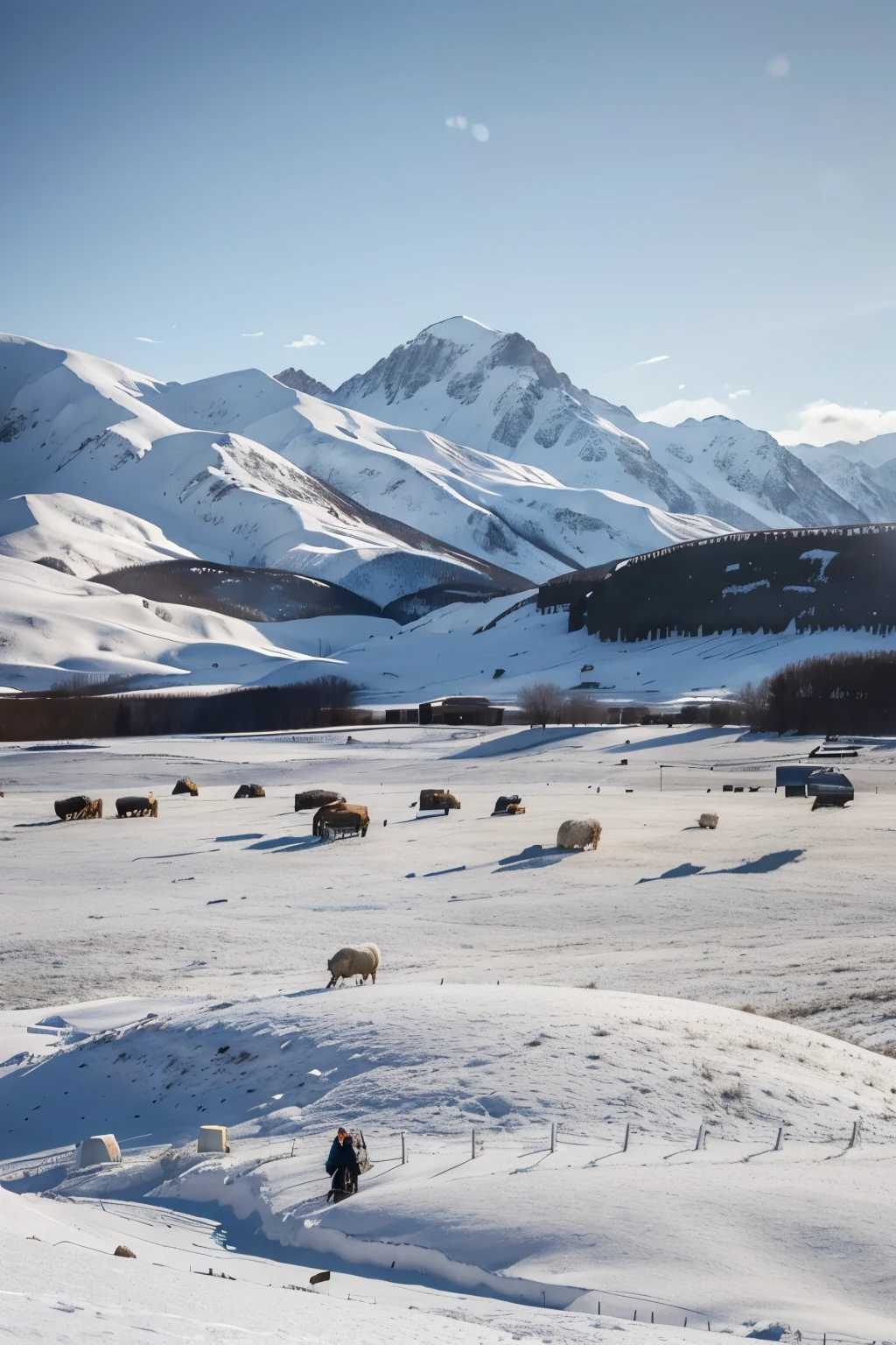 araffes in a snowy field with mountains in the background, snowy plains, sheep grazing, snow field, snowy arctic environment, snowy field, January, snowy, Mongolia, User photo, Warm, sheep, 热门photo, snow landscape, photo, by Emma Andijewska, cold sunny day, cold environment, sheep wool, snow, winter