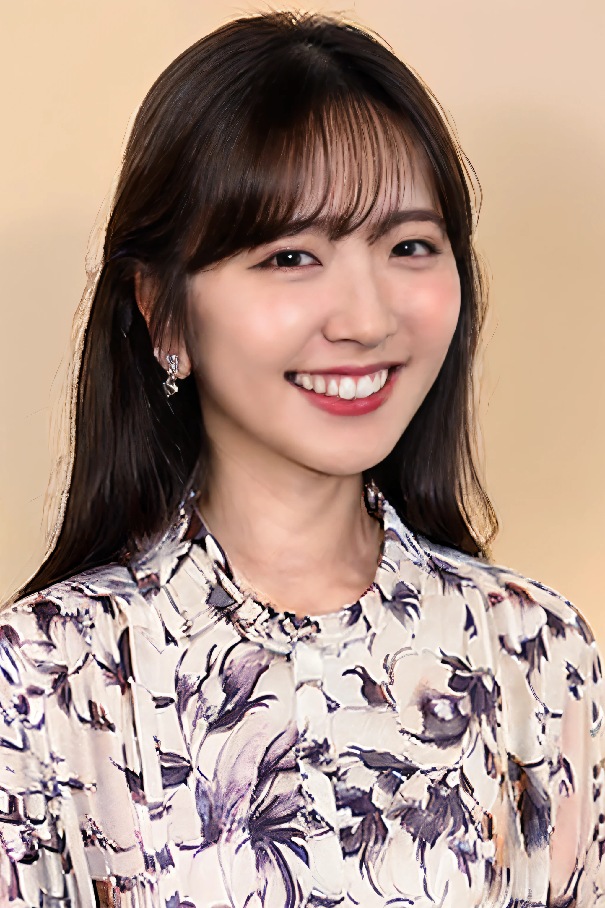 highest quality, masterpiece, ultra high resolution, (realistic:1.4),very detailed,professional lighting smile,black hair、hairstyle semi long、smile showing teeth