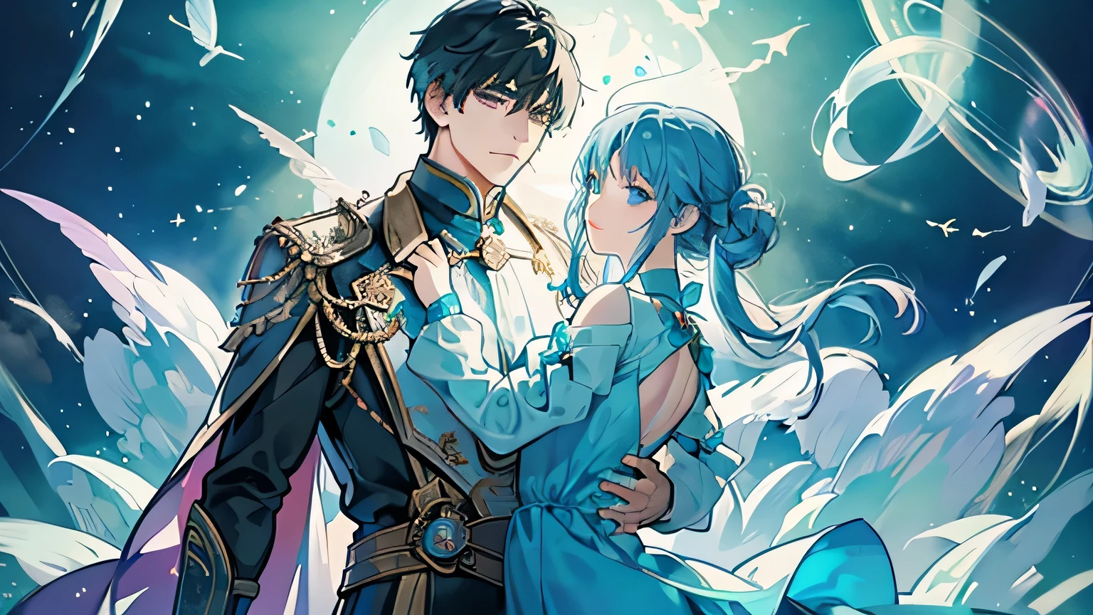 masterpiece、need、1 male、AS-Adult、tall muscular man、Dark magic circle、bubble、rainbow sunshine、under water、reflector、floating glass fragments、rainbow light、bubble旋转、wind vortex、aurora、beautiful landscape,、Full body female love、positive face、looking at camera