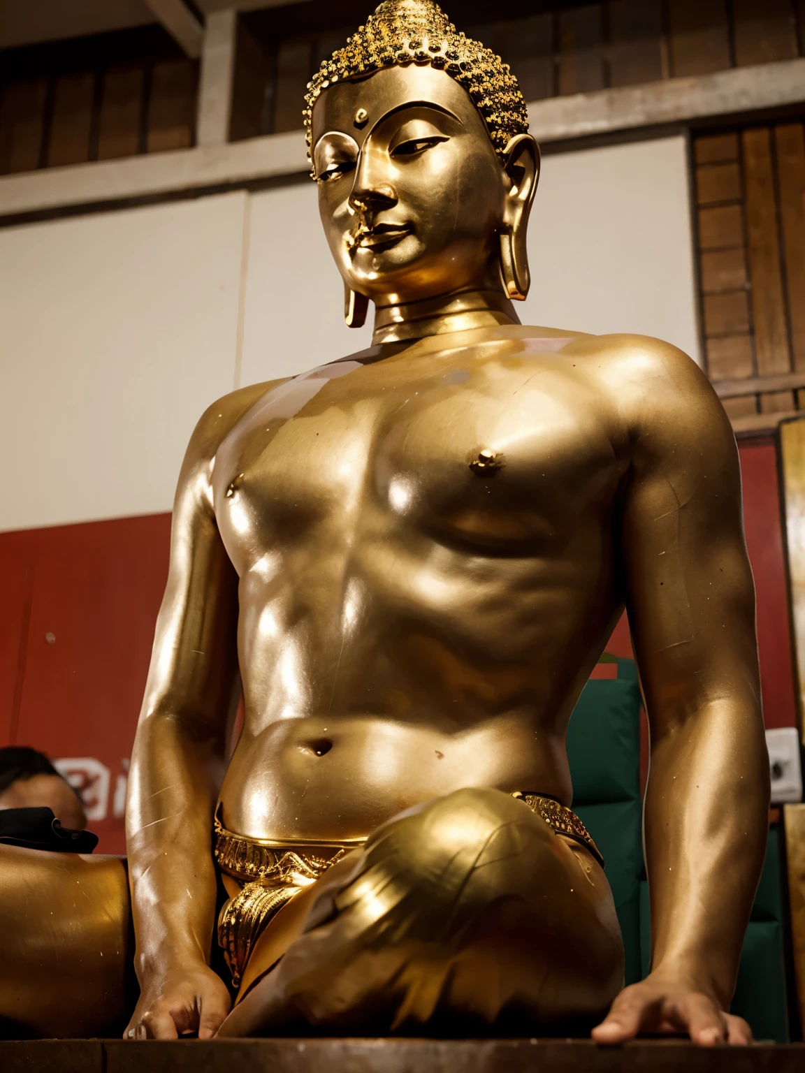 Thai style Buddha Being manipulated behind the scenes by authoritarian groups in Thailand Used as a tool to govern the people who stood and listened to the Buddha's teachings.