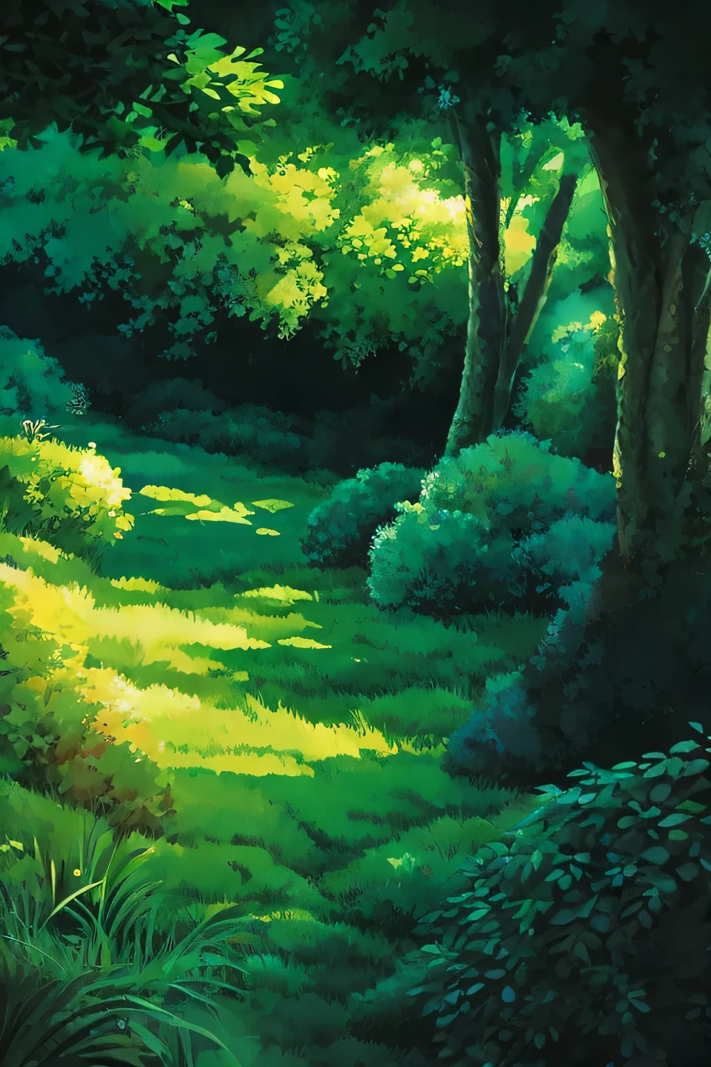 ghibli style, highest quality, masterpiece, figure, super detailed, Deep woods, background, deer