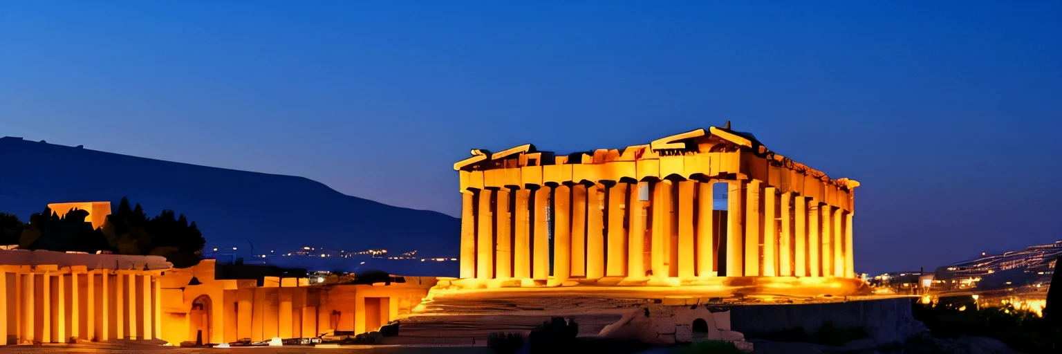 Greece,Atenas,At the sunset,Brightly lit Parthenon Palace,Fantastic