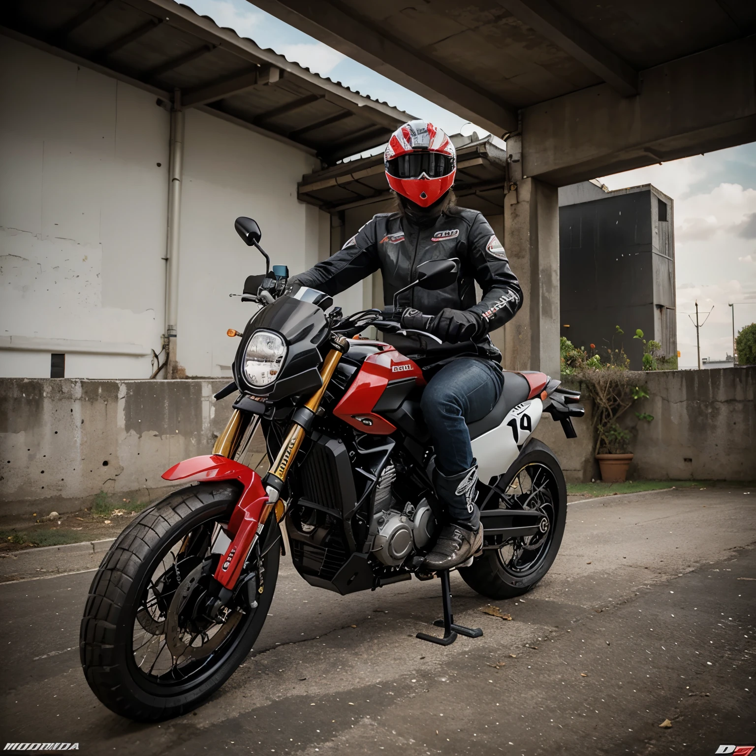 Motocicleta marca Italika modelo DM modificada a estilo supermotard 