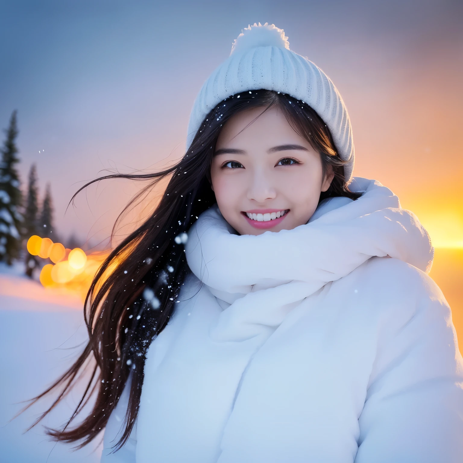 ((highest quality、table top、8k、best image quality、Award-winning work))、one beautiful woman、the biggest smile looking at me、smile showing your beautiful teeth、The most natural and perfect ski wear、big breasts、perfect body line、epic movie lighting、(romantic love feelings:1.1)、(very bright and vivid:1.1)、winter、snow scene、Large and perfect ski area、Beautifully maintained and most natural ski resort、(The snow in the air sparkles finely:1.1)、(Severe snowstorm:1.1)、(Tyndall effect:1.1)、emphasize body line、hair swaying in the wind、(Beautiful skin that shines very brightly:1.1)、(accurate anatomy:1.1)、Ultra high definition beauty face、ultra high definition hair、Ultra high definition eyes、(Beautiful skin that shines in ultra-high resolution:1.1)、Super high resolution glossy lips、(very bright and vivid:1.1)、(radiant beautiful skin:1.1)