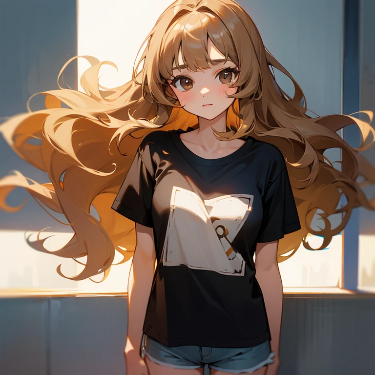 16 year old Christian Girl name Natalie, long hair, cute, Brownish Blonde hair, brown eyes, curly long hair, cute tshirt, shorts