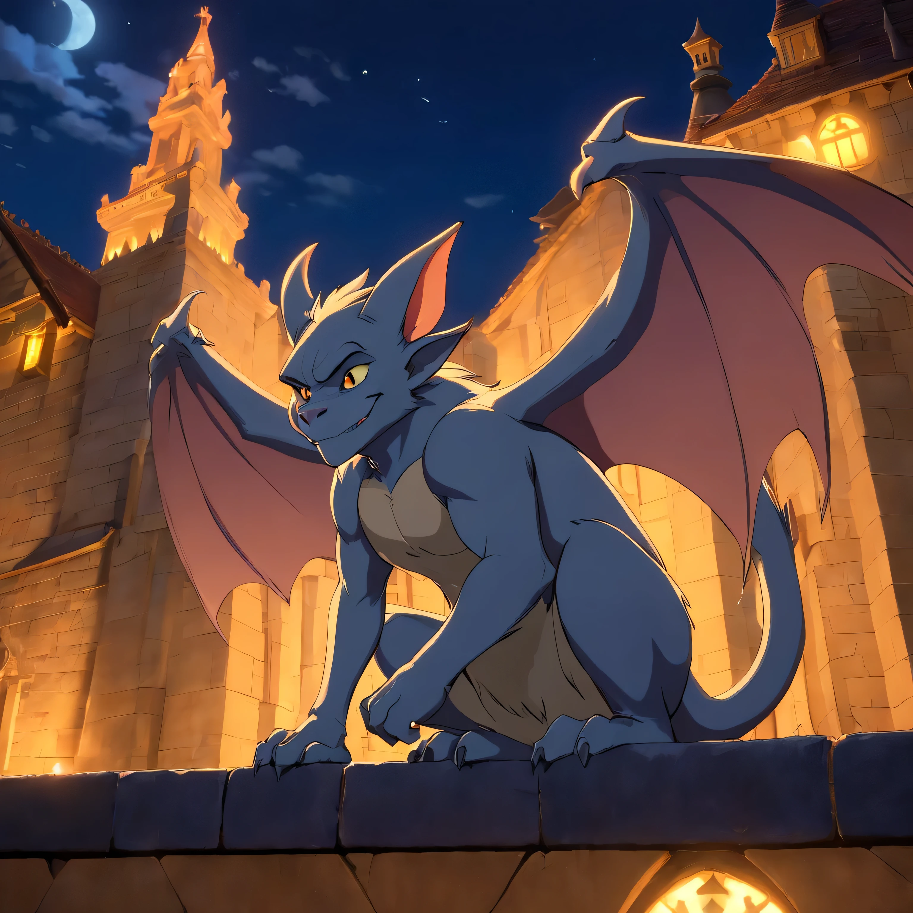 Disney's GARGOYLES, night time, photo-realistic, octane render, unreal engine, ultra-realistic