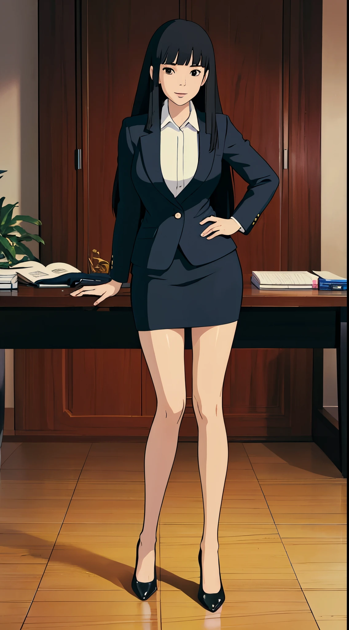 Asian beautiful very young tall office lady in office, very big breeast, long legs, black long hair