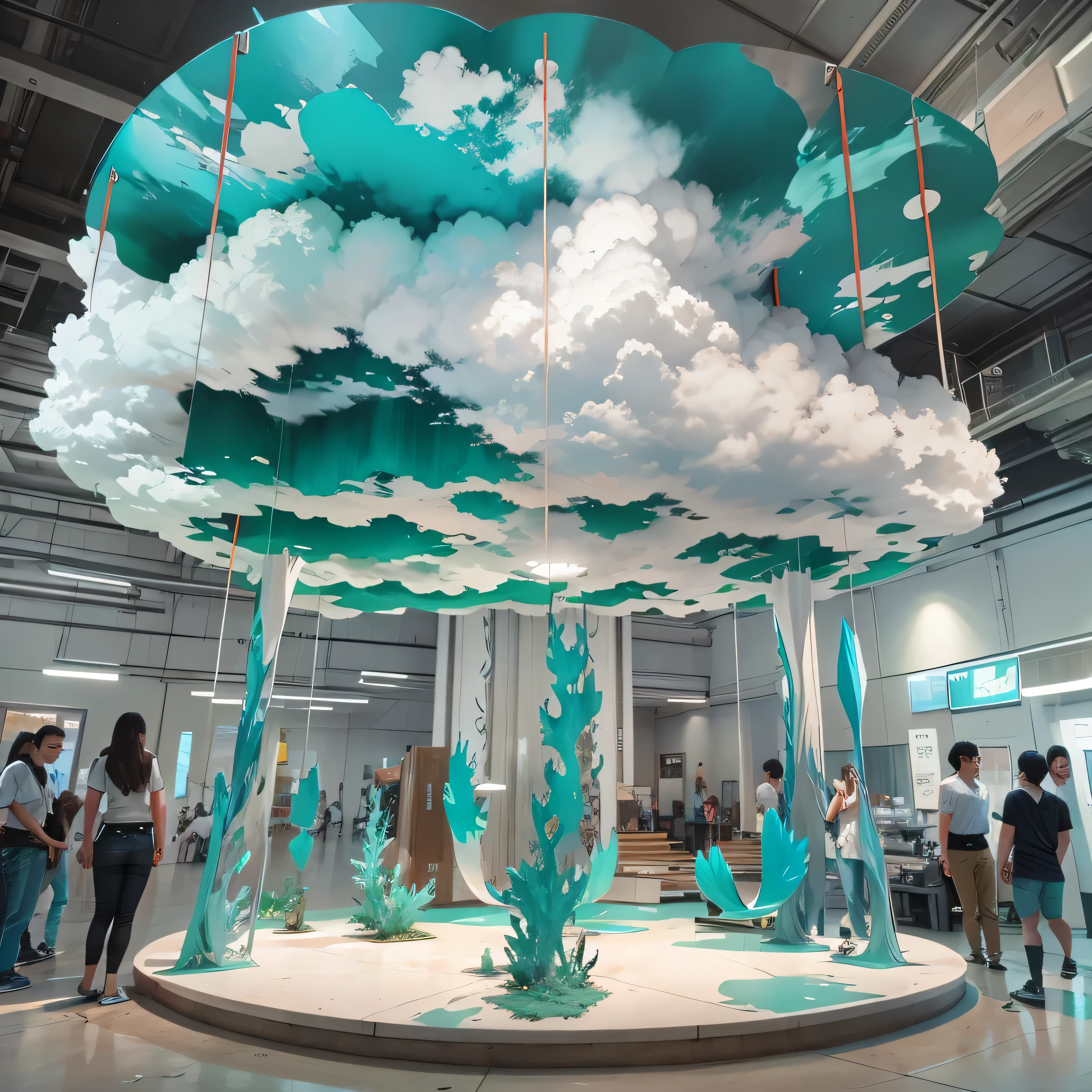 cloud swing,6 meters high,FRP、iron、Light,3D modeling,full view,actual,Rendering suitable for commercial exhibition displays