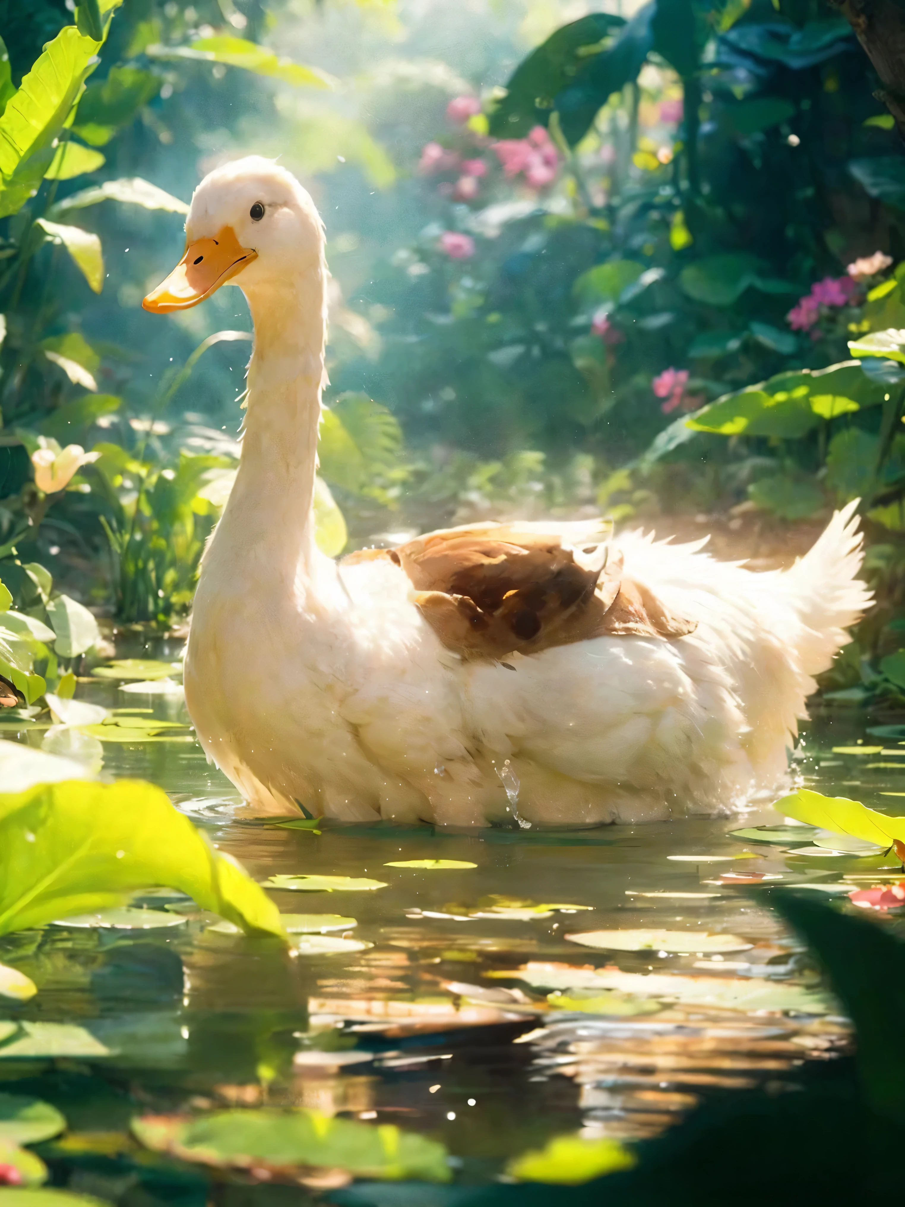 there is a duck and a dog in the water together, donald duck in real life, cute goose, subject= duck, fantasy duck concept portrait, holding a white duck, ryan gosling fused with a goose, beautiful composition, peaceful and graceful, detailed duck, very beautiful photo, hd wallpaper, kathy zyduck, scientist is a duck, ultra realistic picture, duck