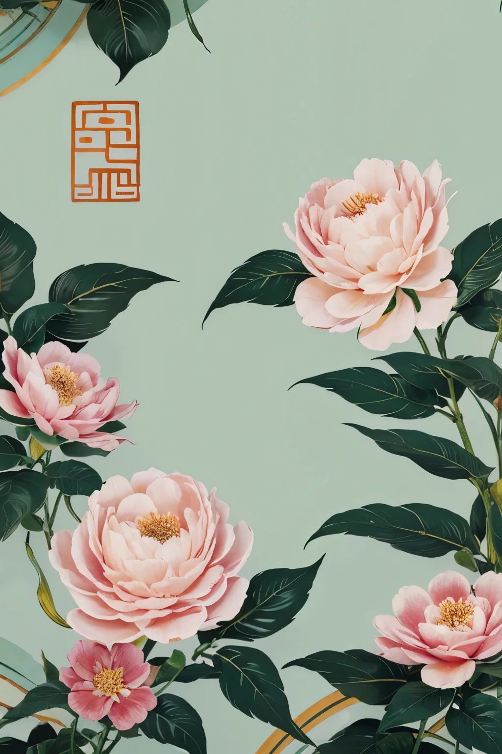 Continuous in four directions，full page，Hand Painted，Chinese style，Cycle pattern，ink painting，plant，flowers，landscape