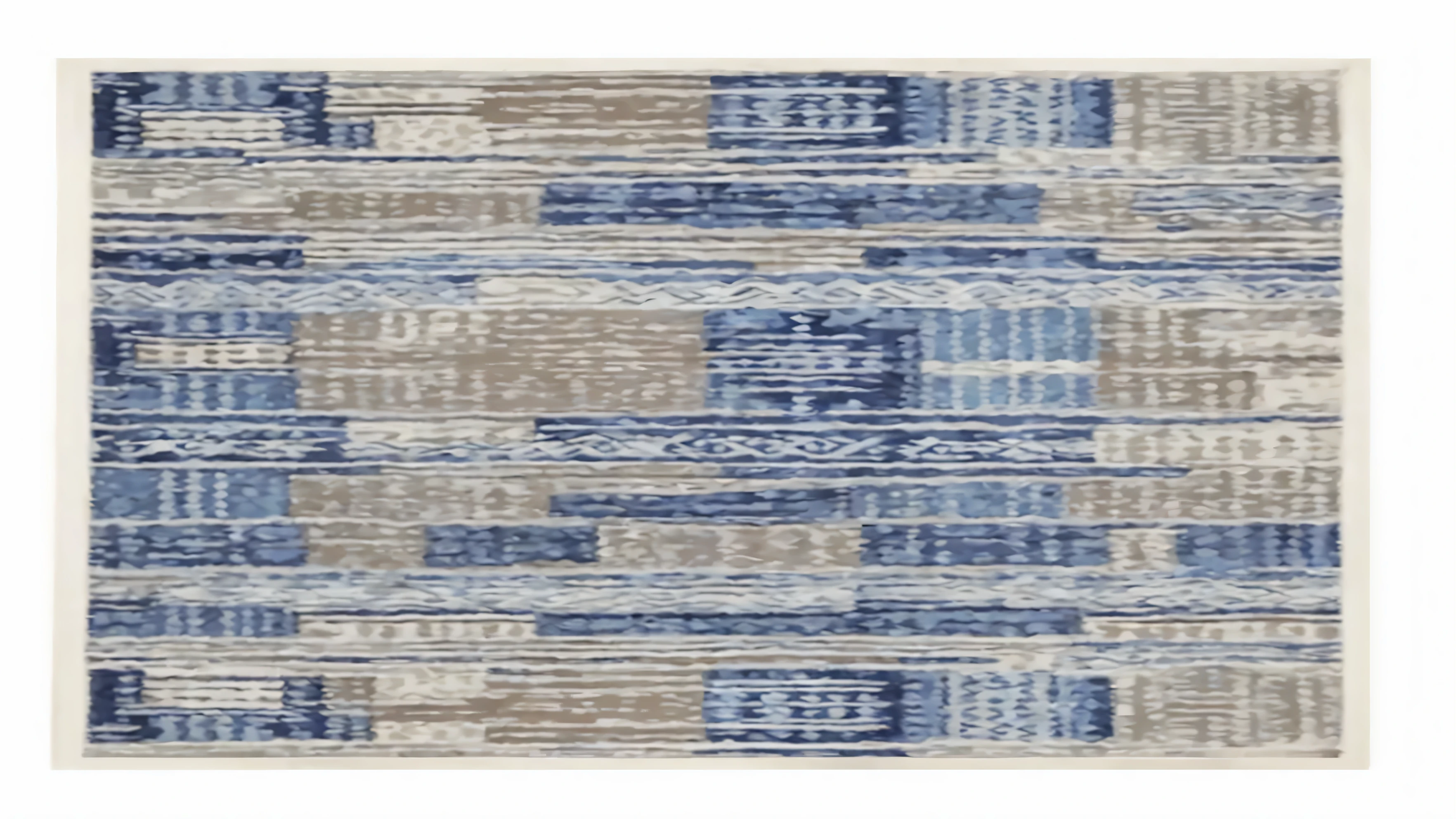 a blue and white abstract painting with a white background, textile print, inspired by Anni Albers, carpet, overlaid with aizome patterns, by Anni Albers, high-end, high - end, digital art h 9 6 0, abstract design. blue, detailed patterned rug, areas rugs, repeating fabric pattern, riverside