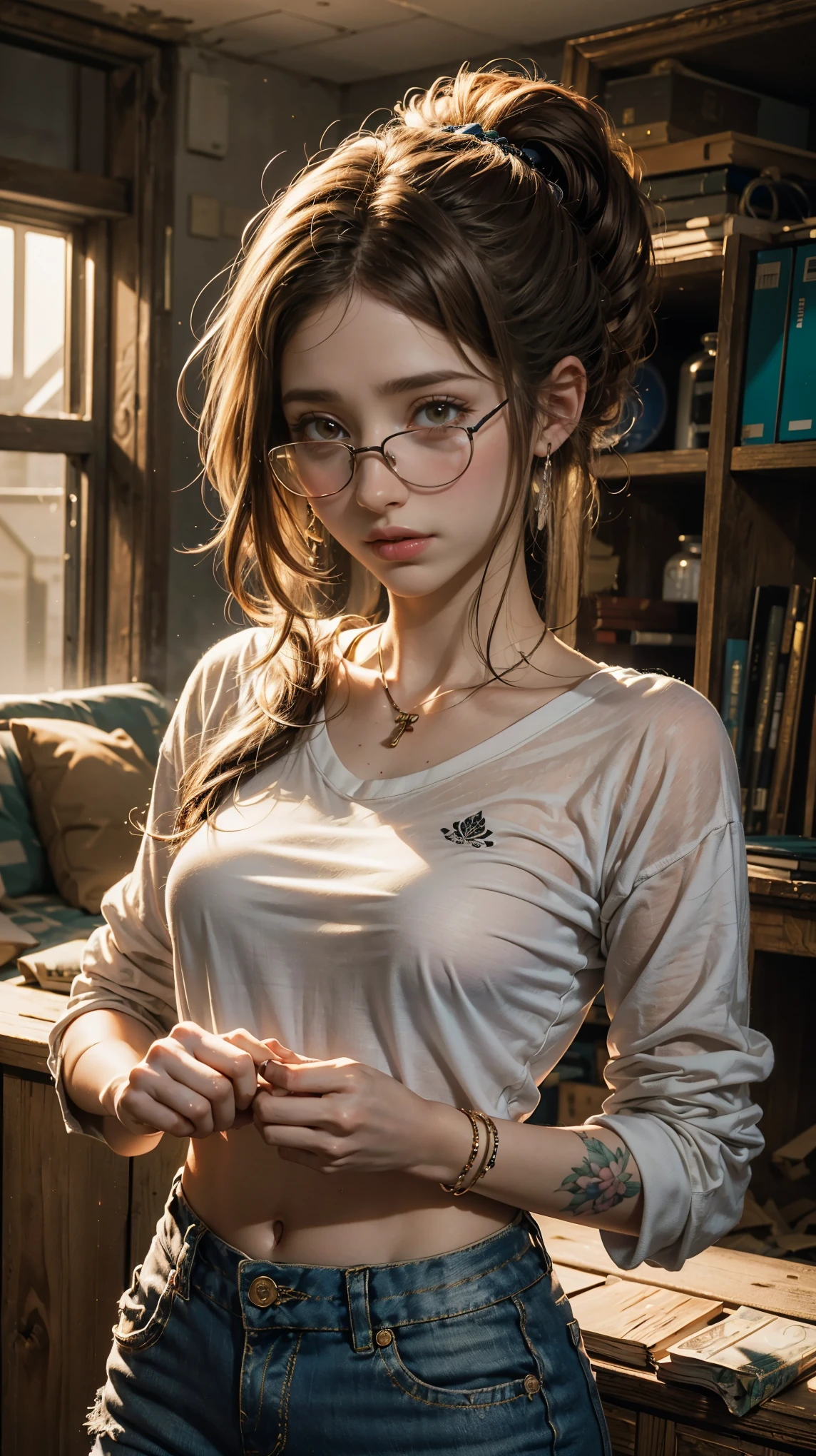 1 girl, apenas um, (((Camisa branca molhada)))), ((no-bra))))), ombros expostos e umbigo inteiro, , ((((Retrato de Emily rudd)))), quase completamente nua, NSFW, camiseta branca cumprida e molhada, (((detalhes privados delicados)), (((lugar abandonado, lama, terra, poeira, neblina, noite, frio, gelada, umidade))))peito grande, (roupa molhada mostrando a pele por baixo), (pele branca), pale skin, grandes olhos verdes, seios inchados, retrato, qualidade profissional, high resolution, contraste perfeito, The lighting, perfect composition, Waifu, pele perfeita, perfect hands, perfect fingers, seios perfeitos, cabelo perfeito, rosto perfeito