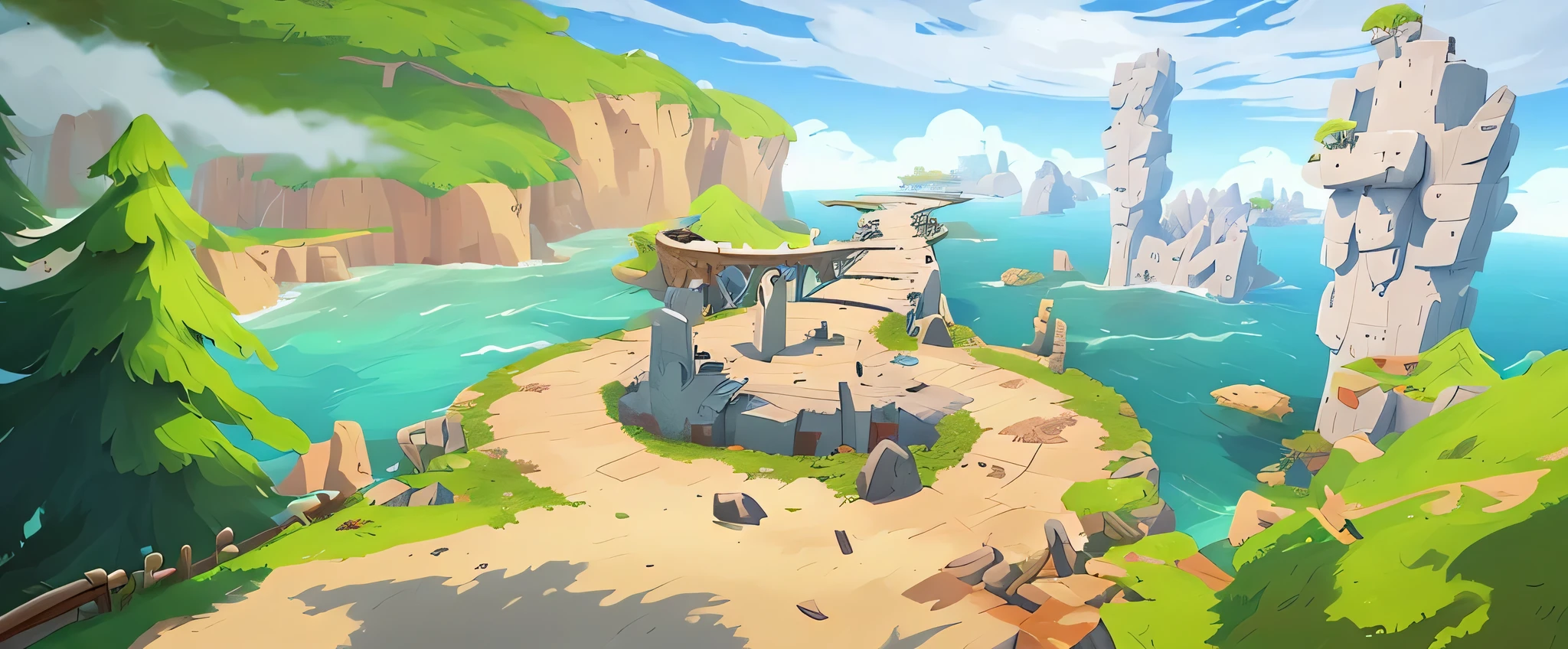 There is a photo of a small island with a bridge, island background, background art, stylized concept art, stadium background, stylized game art, background artwork, stadium background, mobile game art, mobile Game background, breeze background, UI game environment design,, Game background, Kingdom background, Landscape Game Concept Art，4k，8k，ultra high definition