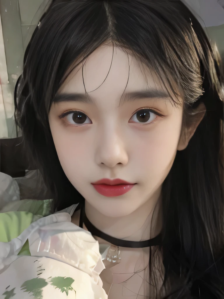 1girl、Green underwear only、naked、clavicle strengthening、green background、goblin、goblin、long wavy hair、green hair manicure(whole)、I can see the collarbone、purple lipstick、
