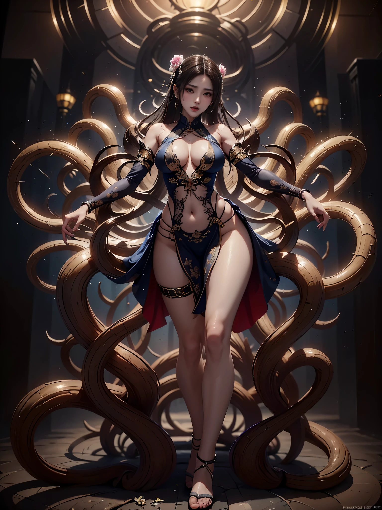 Arafad image of a woman with many arms, goddess. extremely high detail, Rose, extremely detailed goddess shot, Yoshitaka Amano Octane Rendering, cgsociety and fenghua zhong, Super detailed fantasy characters, Unreal Engine render + a goddess, Peter Moore. Unreal Engine, dark goddess with six arms