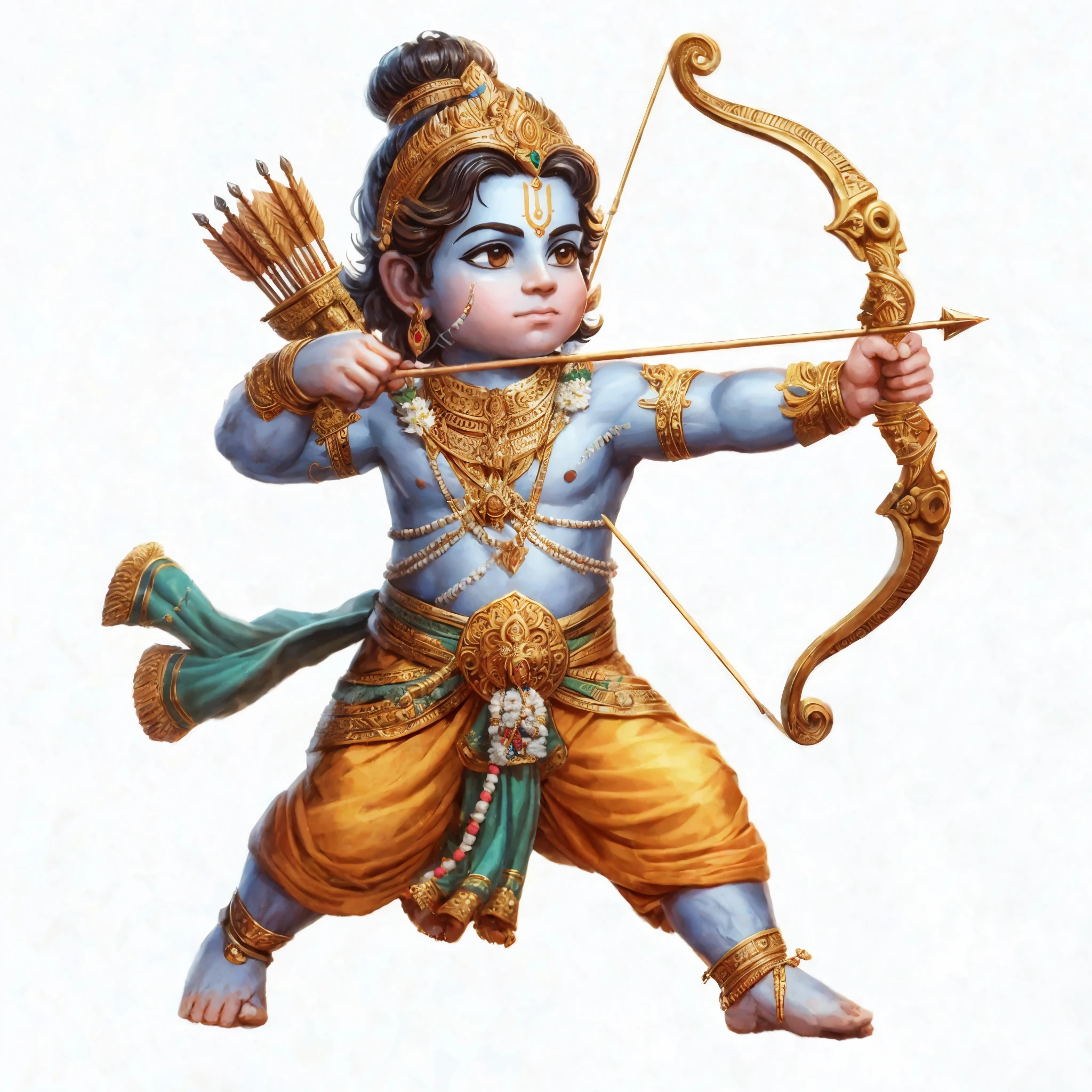a little lord hanshit with bow and arrow, hindu god, indian god, from ramayan, hindu gods, archer boy, vishnu, hanuman!! head building, accurate depiction, legendary god holding spear, album art, heroic shooting bow pose, hinduism, hindu aesthetic, otl archer, with bow and arrow, cyborg hindu godbody, pointing his bow