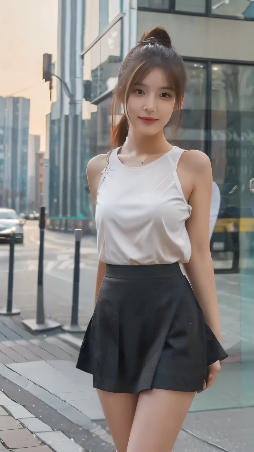 8k, masterpiece, RAW photo, best quality, photorealistic, extremely detailed CG unity 8k wallpaper, Depth of field, Cinematic Light, Lens Flare, Ray tracing, (extremely beautiful face, beautiful lips, beautiful eyes), intricate detail face, ((ultra detailed skin)) 1girl, in the dark, deep shadow, pretty Asian girl, idol, 1 girl, (very slim slender fit-muscled body:1.3), ((looking at viewer)),(big smile:1.3), (tight laced blouse), ((random color blouse)), (v-neck short sleeve) , (city night, dark night, (blurred background), dim lights, cityscape, rooftops, beautiful earrings, bracelets, necklace, pantyhose, clear eyes, (pale skin), (big eyes), face forward, ((upper body shot)), ((silk white color skirt)),(brown hairs),((tight fitting skirt )), (looking at viewer:1.3), open breast, (very slim), medium breasts, (laced stockings ),((flooming laced blouse )), ((camel toe)), updo hair, Hermes hand bag