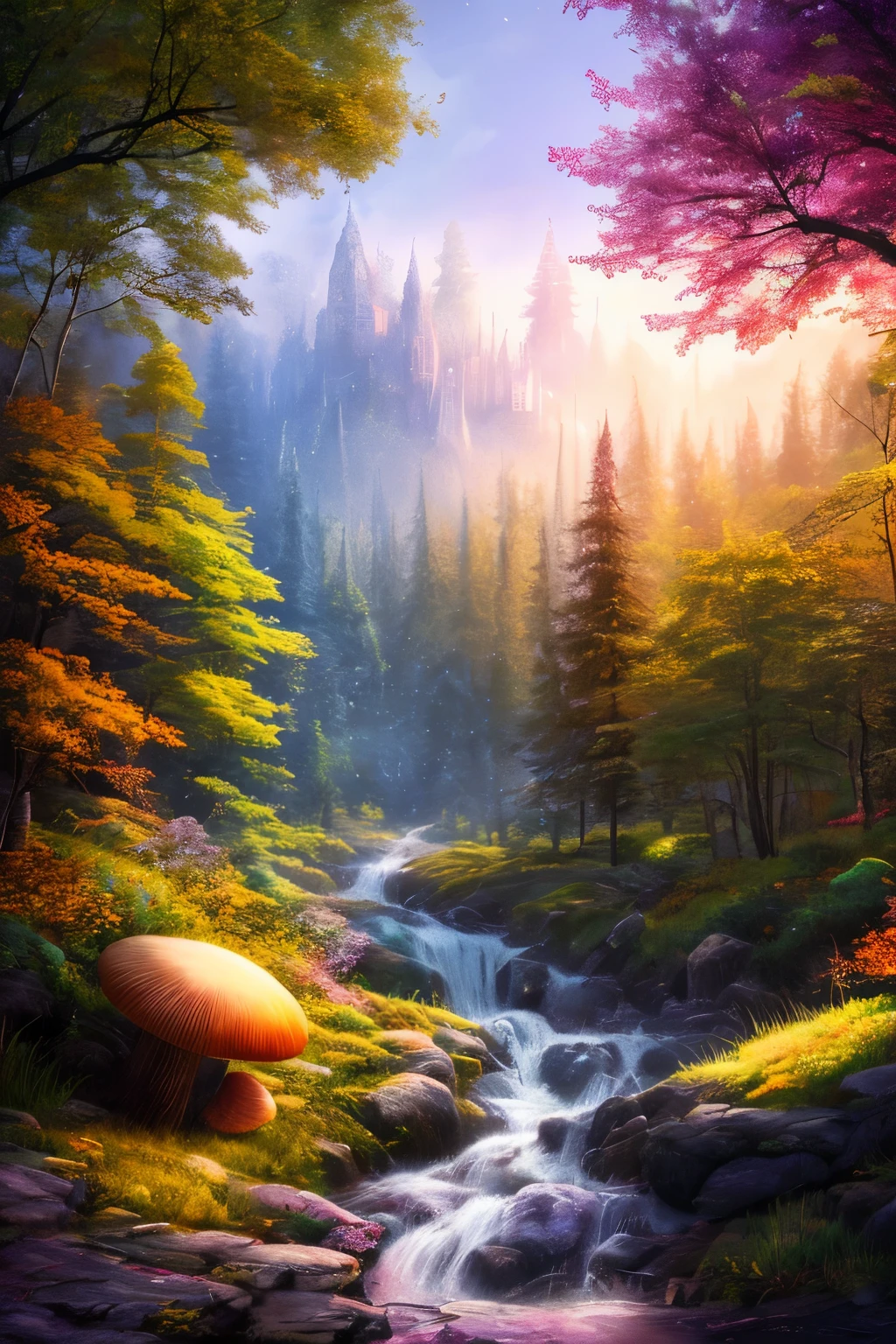 masterpiece, 最high quality, high quality,very detailed CG unity 8k wallpaper, Enchanting and dreamy scenes in a fantastic forest, towering tree々and, glowing mushroom, and the hidden fairy glen, Create a mysterious and enchanting feeling, art station, digital illustration, Complex, trend, pastel colour, oil, award winning photography, Bokeh, Depth of the bounds written, HDR, bloom, chromatic aberration ,realistic,very detailed, trend on art station, trend on CGsociety, Complex, high detail, dramatic, mid-journey art