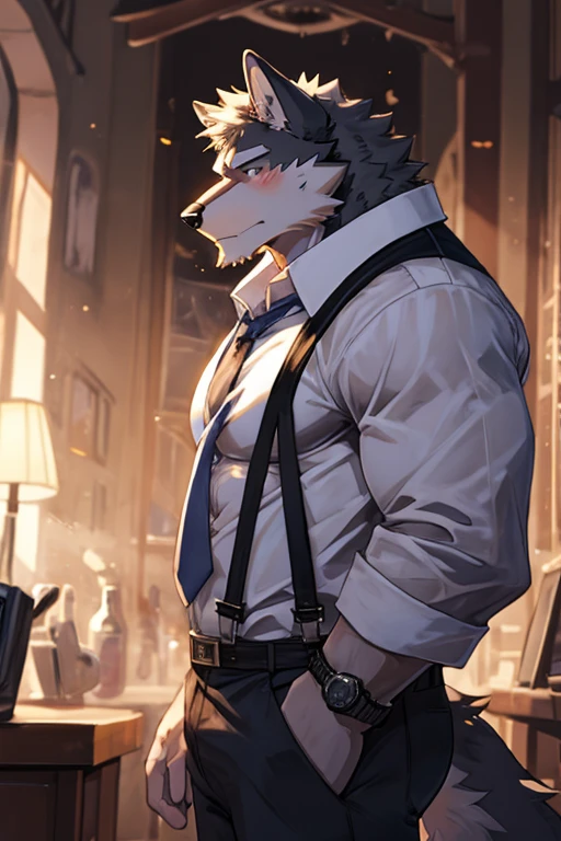 embedding:black wolf, male,Scar on the face, scar on the body,Single person,Suit,His clothes were disheveled.The fur on the chest and abdomen is white.Blindfolded,Tied to a chair,Tie hands behind back.Breathe,Sultry,A dark basement,Maturity,The highest quality of scene detail,adult,Tall and powerful,muscle,Best quality hands, best quality eye,detailed fur,Delicate eyes.Extreme picture quality,by sollyz,by zixiong,by milkytiger1145