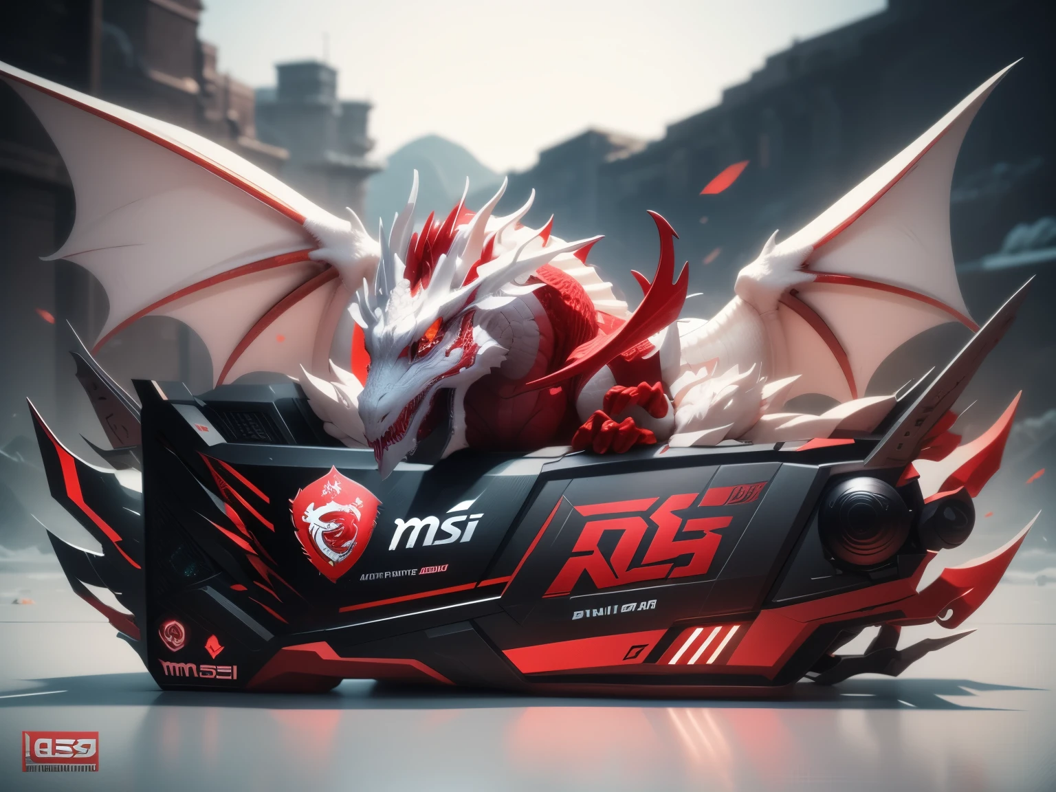 The MSI Graphics Card is held by a white dragon with red skin