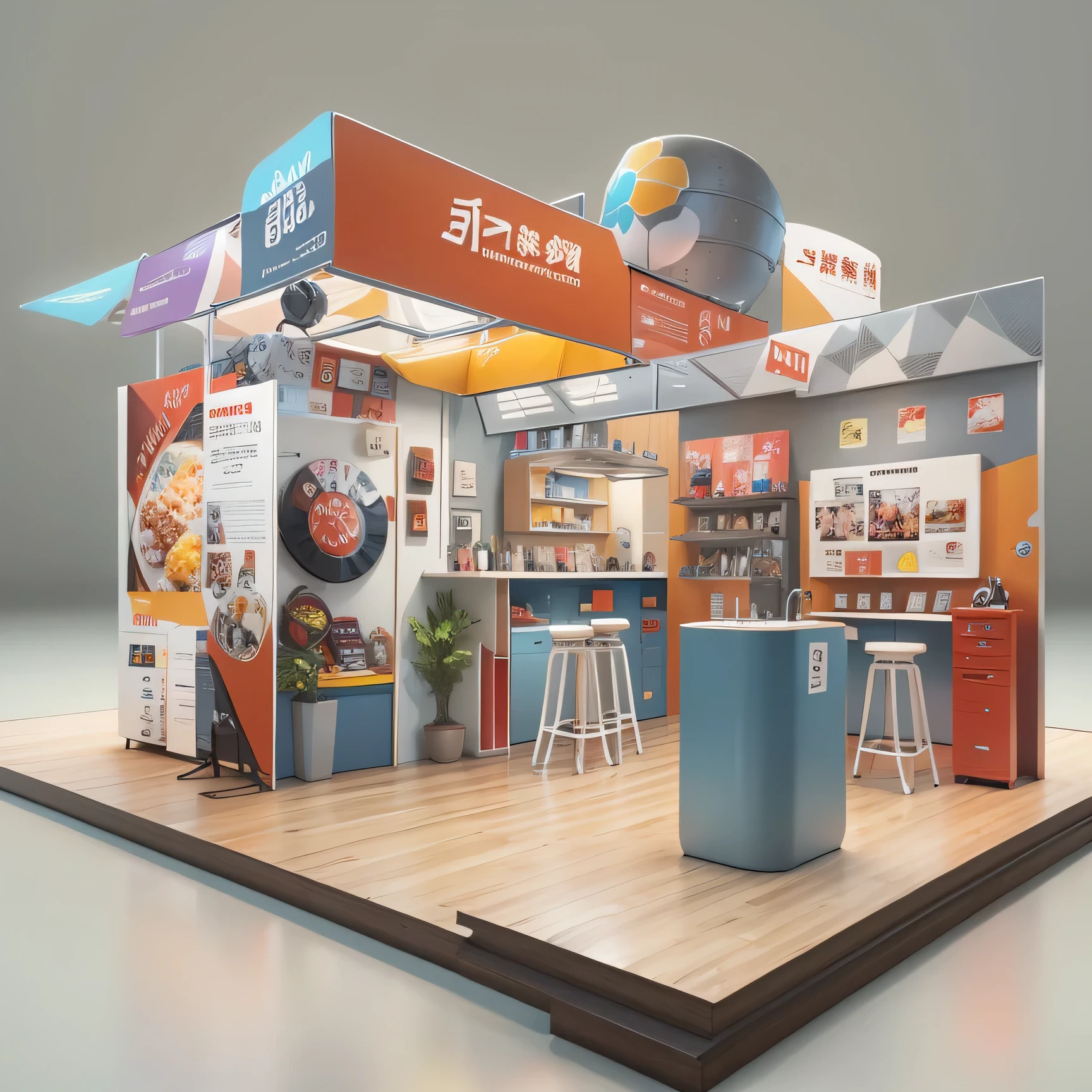 pop up stall，In line with the aesthetics of young people，Full of energy，Good for taking pictures、bell，candy show，3D modeling，full view，actual，Rendering suitable for commercial exhibition displays
