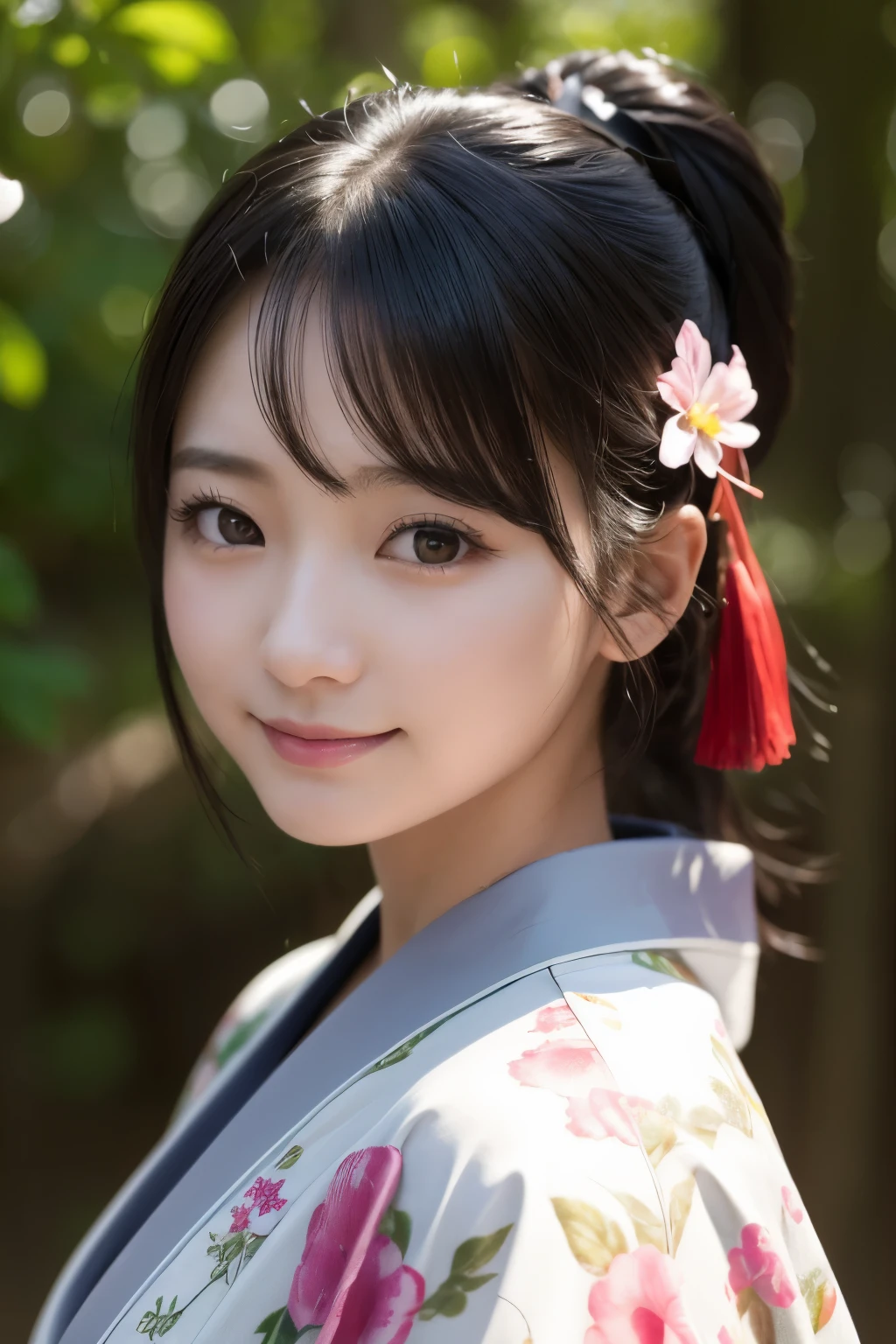 (kimono)、Random pose、(top quality,Masterpiece:1.3,ultra high resolution,),(super detailed,Caustics),(realism:1.4,Original photography,)Ultra-realistic capture,a very detailed,High resolution 16K close-up of human skin、 natural skin texture、、Skin looks healthy and even-toned、 Use natural light and color,1 girl,Japanese,kawaii,A black-haired one,Zhongfa,,Smile,,(depth of field、Color difference、、Wide lighting range、natural shadow、)、