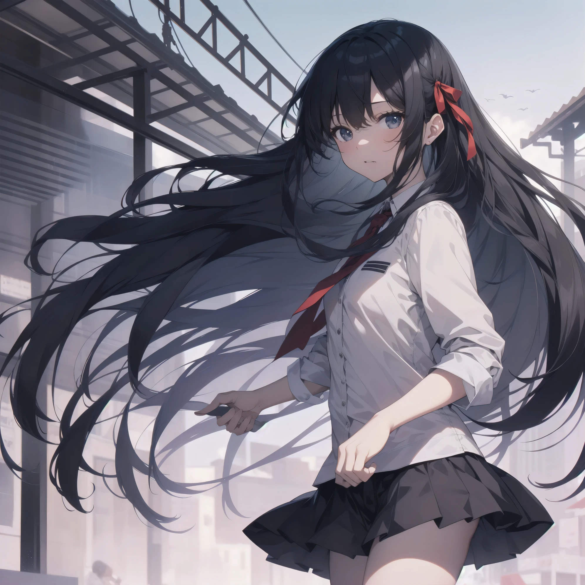 Super absurd quality by the god of art, super detailed, High resolution, anime moe art style, Best Anime 8K Kona-chan Wallpaper, pixiv contest winner, perfect anatomy, break, (眠そうにalone学校へ行く女の子を描いてください. )break,1 girl, (alone,little woman, cute face, :1.3),All limbs, full finger,, The charm of an immature body, (very_short hair), shortcut, Bang, flat chest, small ass, between legs, small black eyes, detailed and beautiful eyes, Well-proportioned iris and pupils, expressive eyes, High resolutionの詳細な髪, neck ribbon, shirt, collared shirt, skirt, pleated skirt, school uniform, (detailed lighting), (detailed background), On the way to school. break,super dense skin, Best cinematic lighting powered by famous artist, 8k,Beauty Illustration,photoshop_(Moderate),Absurd Hi-Res,Hmm,rough skin,break,((artist:Fujiyama)), artist:Fujichoko,artist:Yamamoto_Soichiro,artist:hanekoto