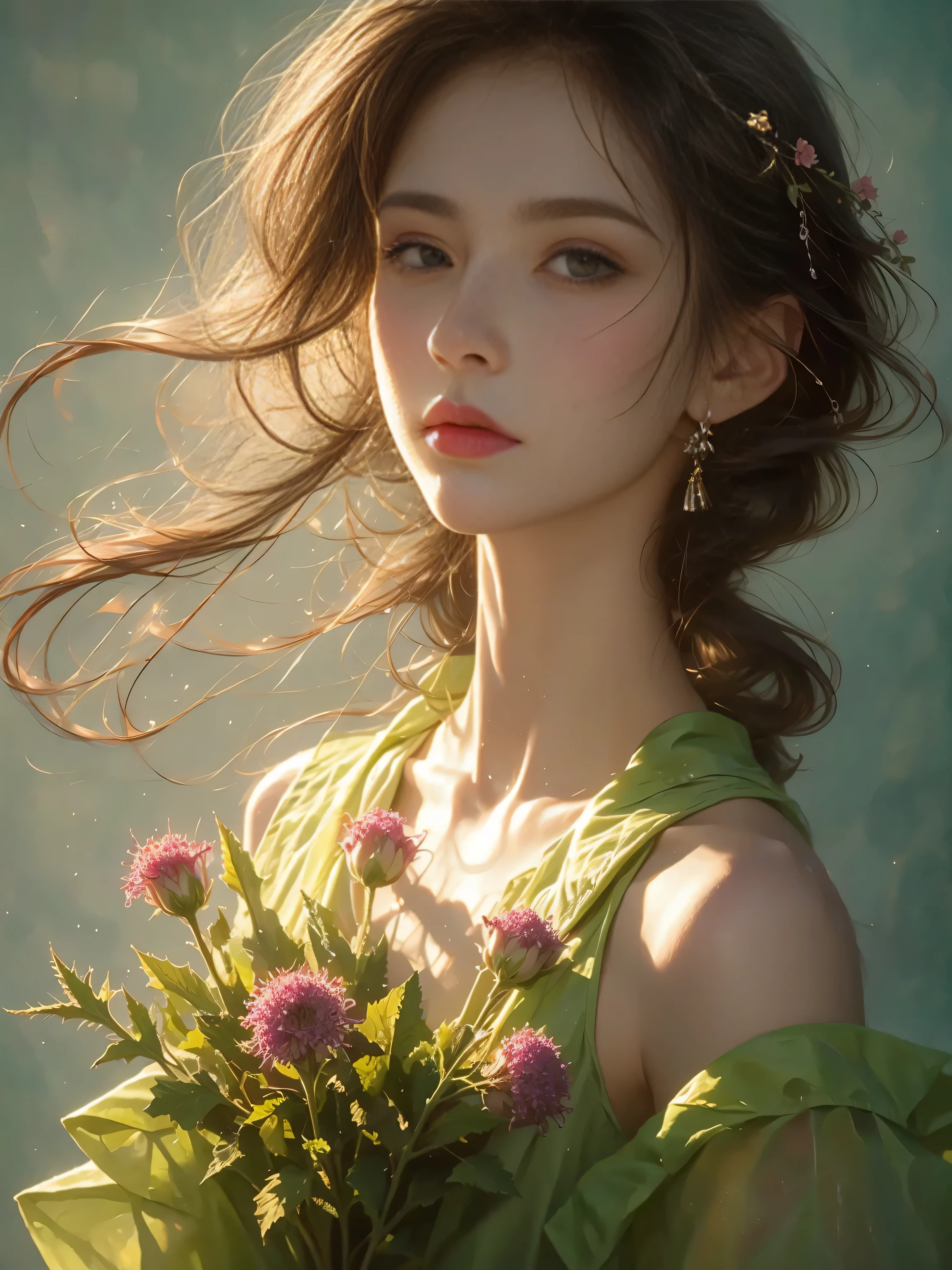 illustration style,1 girl,(masterpiece, top quality, best quality, official art, Beautiful and beautiful:1.2),(1 girl),Extremely detailed,flowers,(Fractal art:1.3),rich and colorful,most detailed,thistles and thorns,