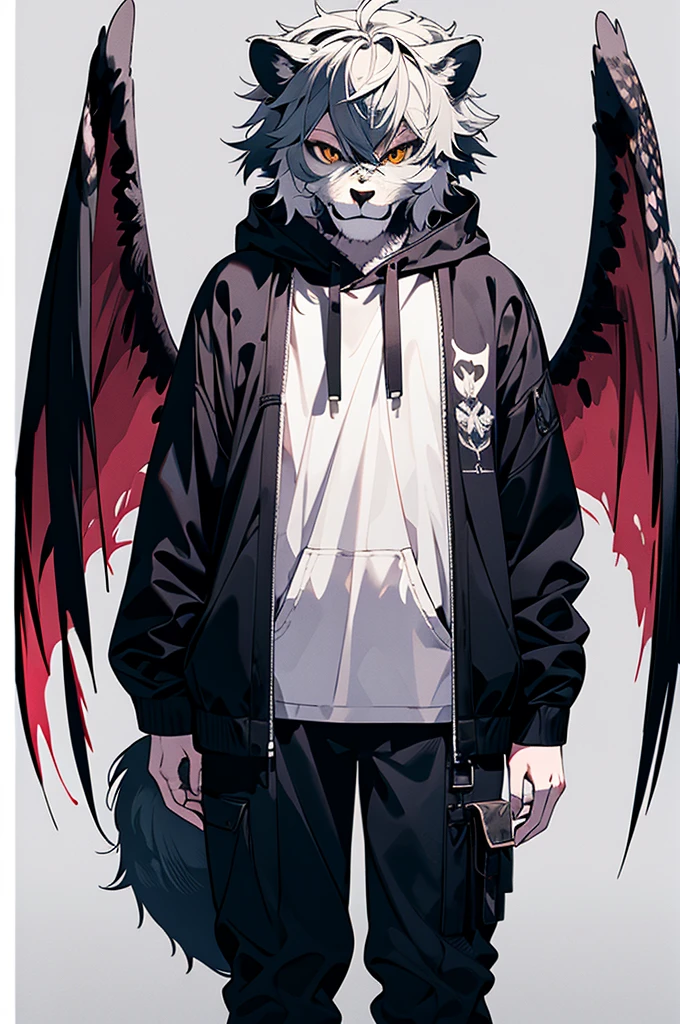 Wolf face baboon body lion tail owl wings standing picture