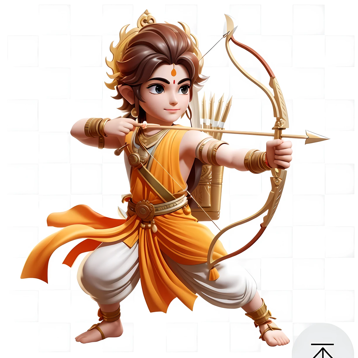 a cartoon image of a man with a bow and arrow, from ramayan, with bow and arrow, indian god, hindu aesthetic, archer boy, 1128x191 resolution, hindu god, holding bow and arrow, hindu gods, high quality character design, ashoka tano, hinduism, indian master, background removed, white bg, accurate depiction