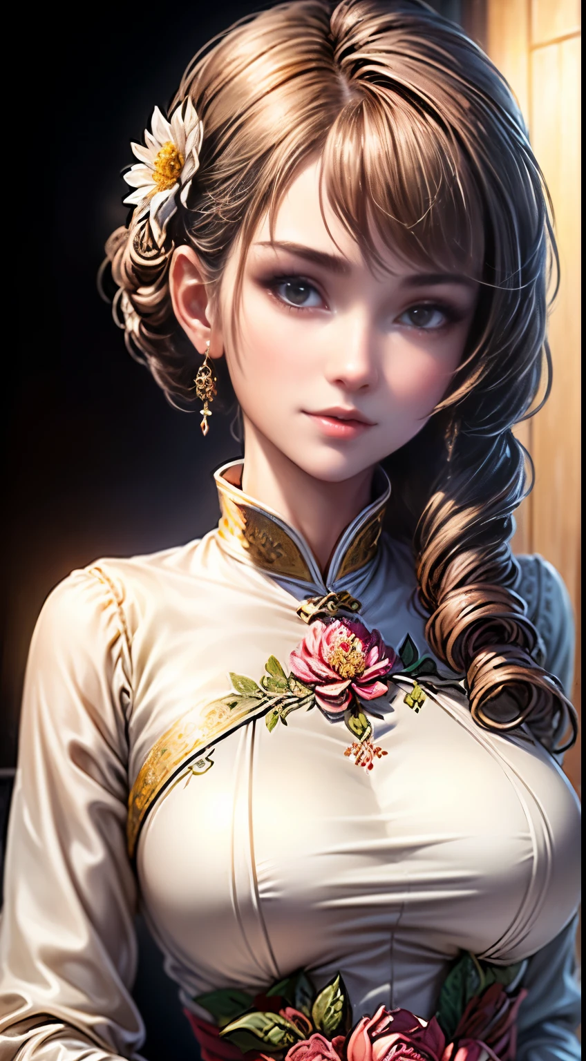 (Best quality, Masterpiece, Extremely detailed CG, Game CG:1.5), full bodyesbian,1 girl,An extremely delicate and beautiful girl, Extremely detailed eyes and face, beautiful detailed glow,Lagasprín，on cheongsam，Medium breast, illustration, Cinematic lighting, Best shadow,(White background:1.3)