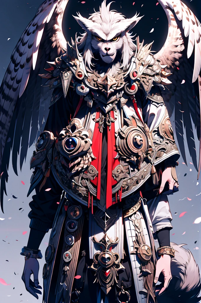 Wolf face baboon body lion tail owl wings standing picture